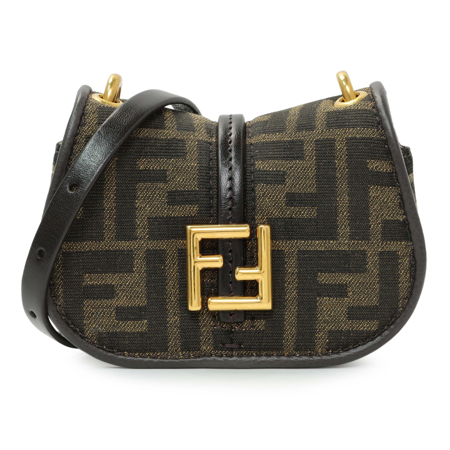 Exclusive Fendi Tobacco Jacquard Vitello Cher Cuoio FF 1974 Nano C'mon — Front View