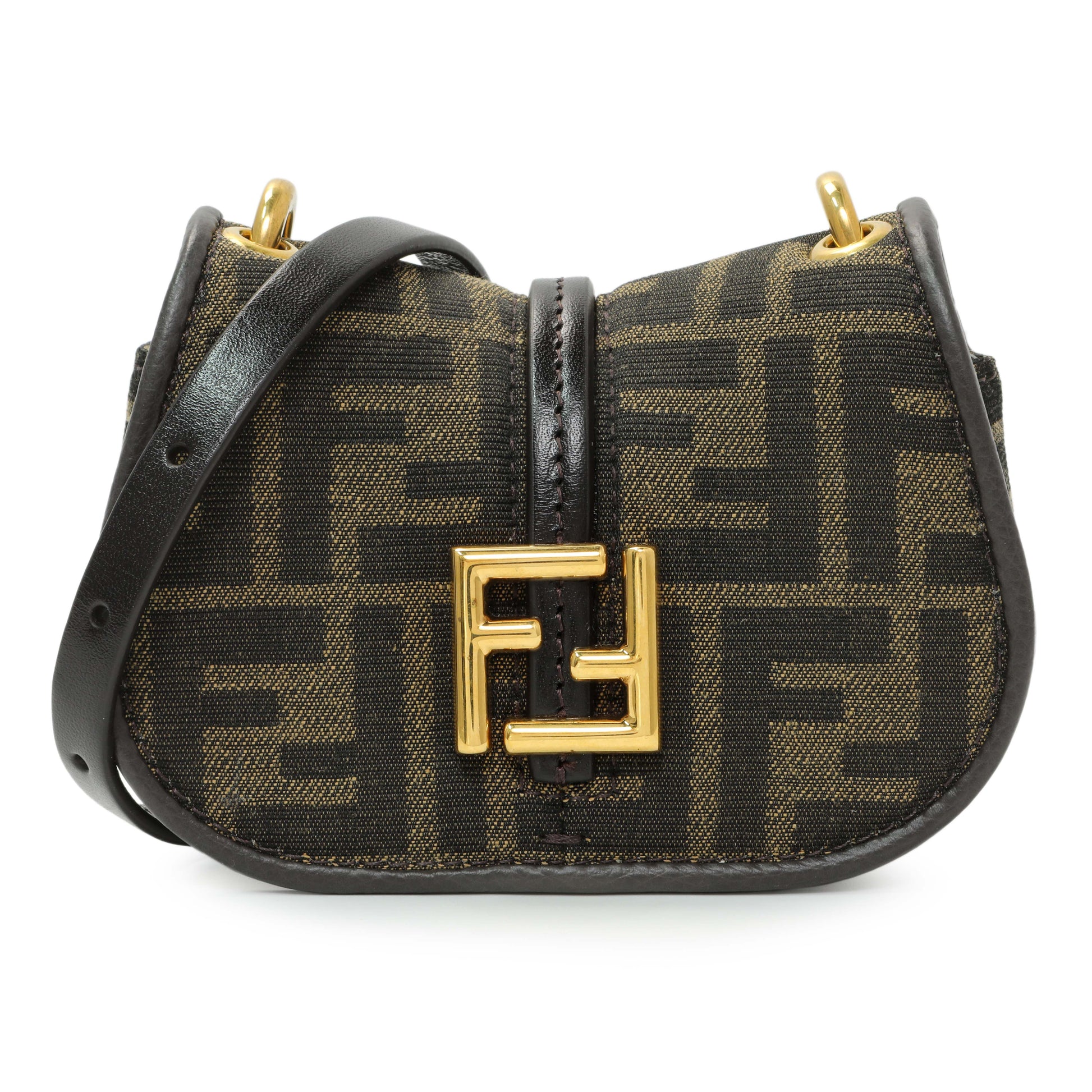 Exclusive Fendi Tobacco Jacquard Vitello Cher Cuoio FF 1974 Nano C'mon — Front View