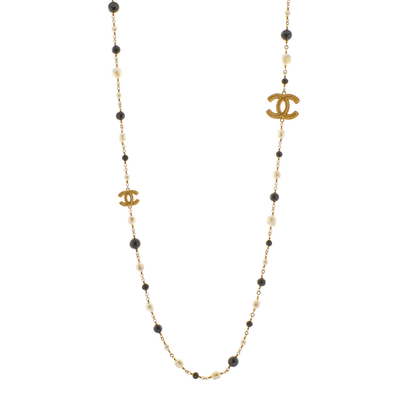 Exclusive Chanel Pearl Beaded CC Long Necklace — Front View