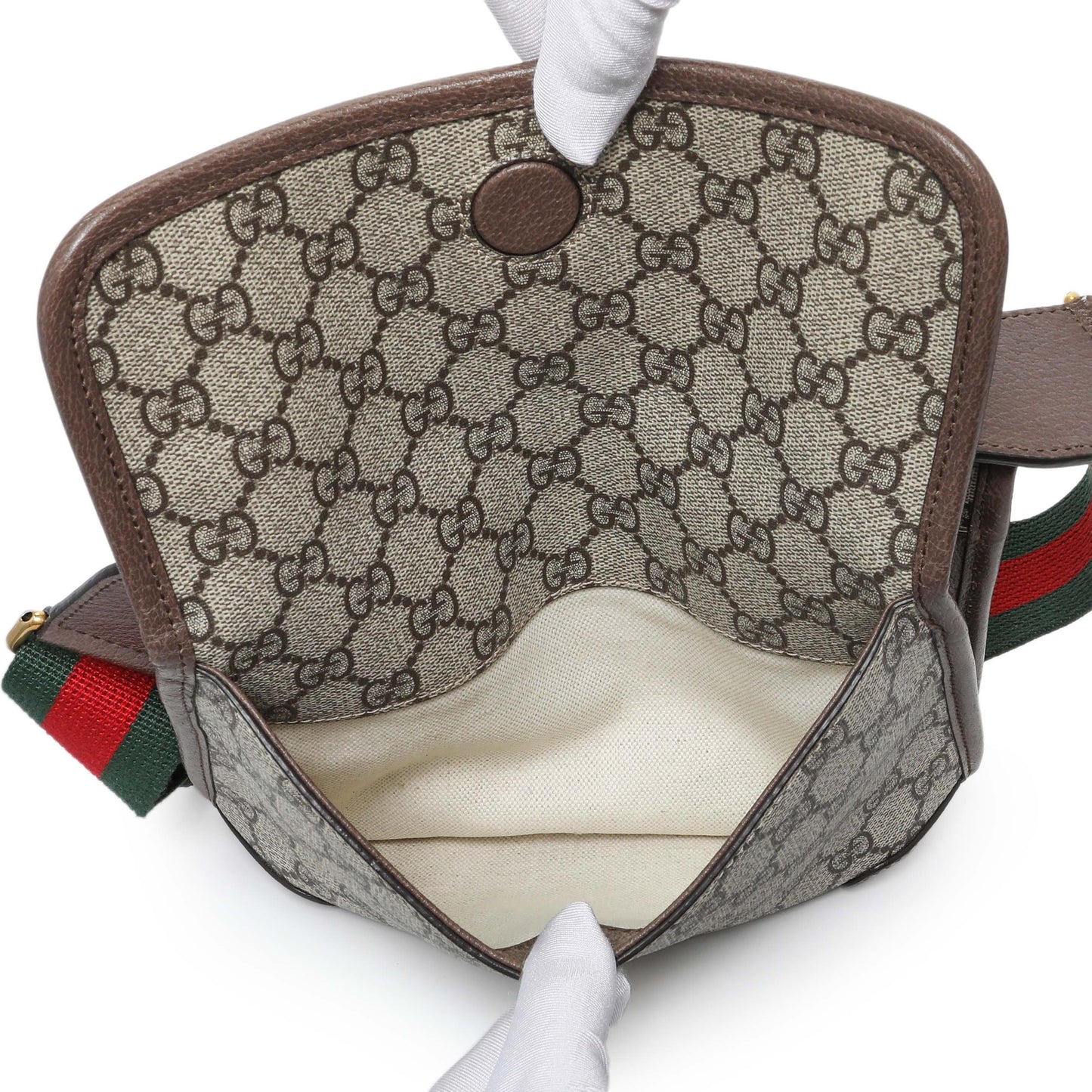 Exclusive Gucci GG Supreme Monogram Web Small Neo Vintage Double Flap Messenger Bag — Detail View