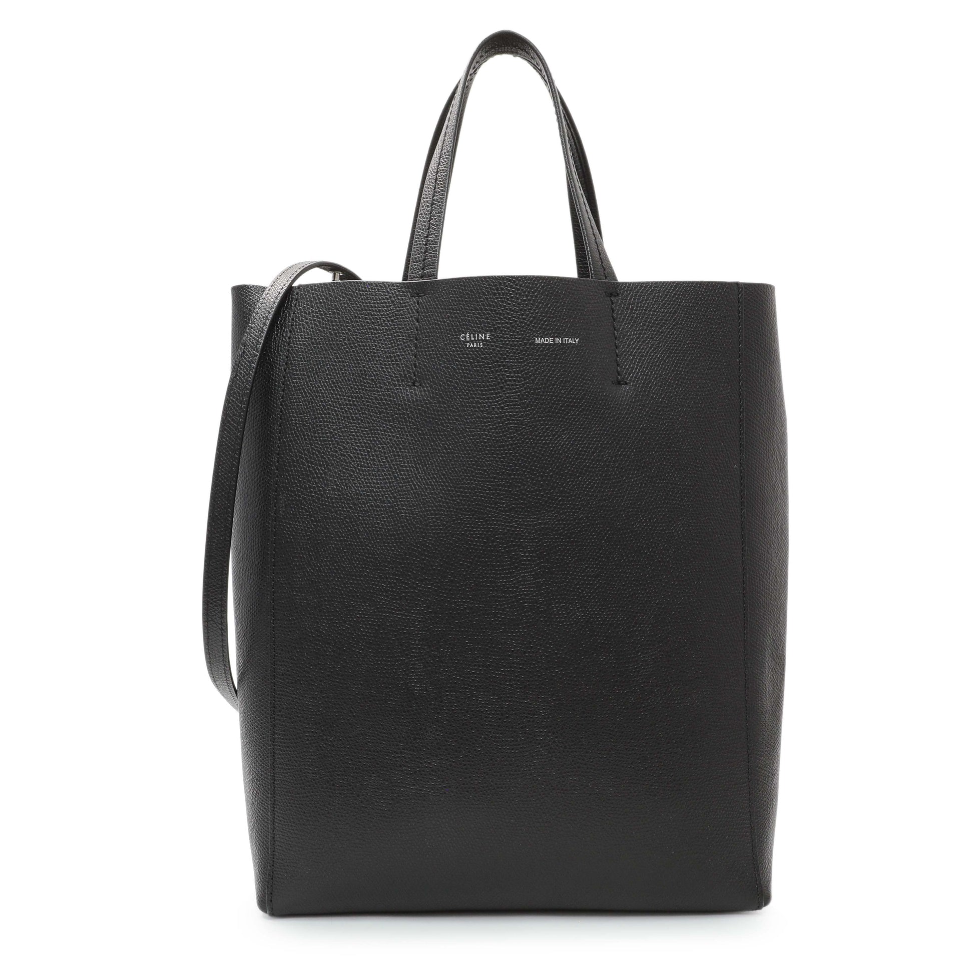 Exclusive Celine Black Grained Calfskin Small Vertical Cabas — Front View