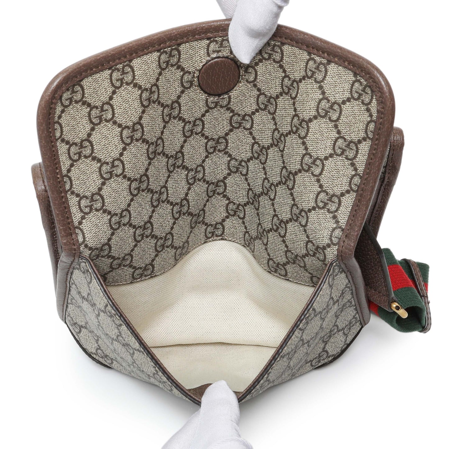 Exclusive Gucci GG Supreme Monogram Web Small Neo Vintage Double Flap Messenger Bag — Lifestyle View