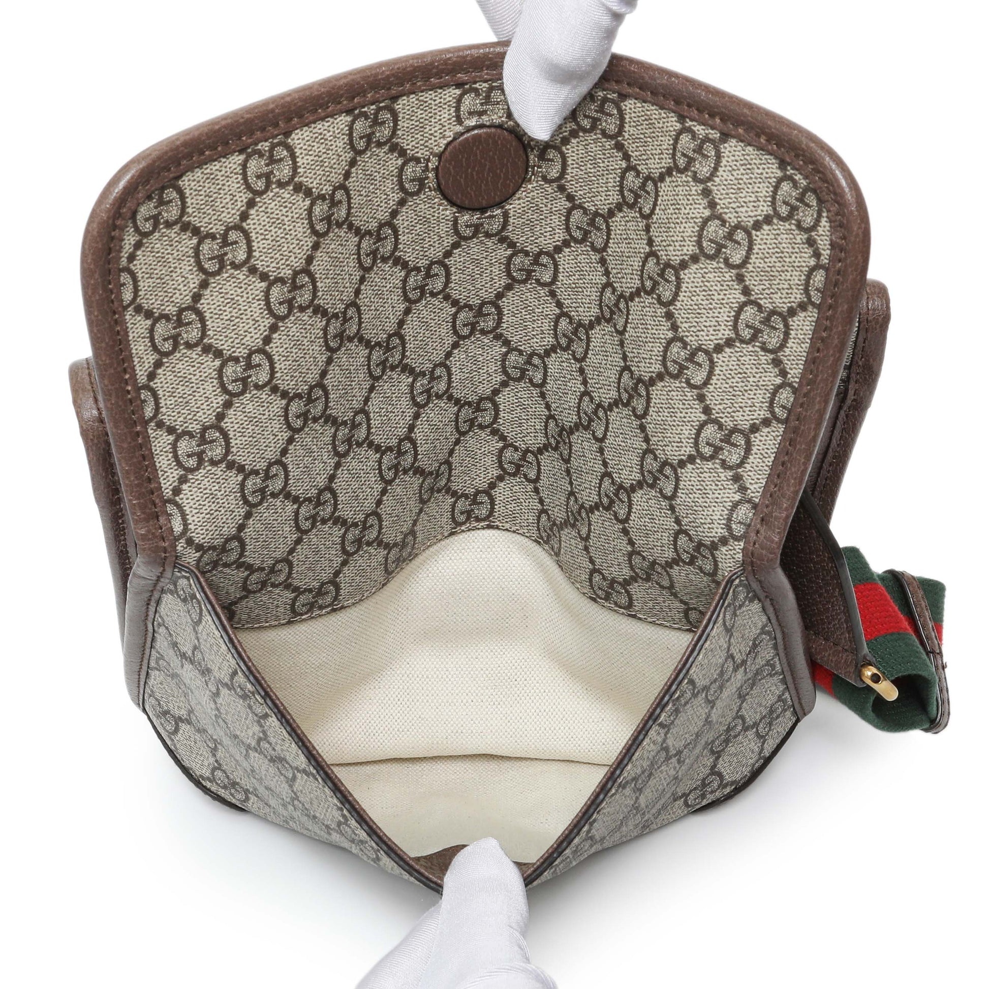 Exclusive Gucci GG Supreme Monogram Web Small Neo Vintage Double Flap Messenger Bag — Lifestyle View