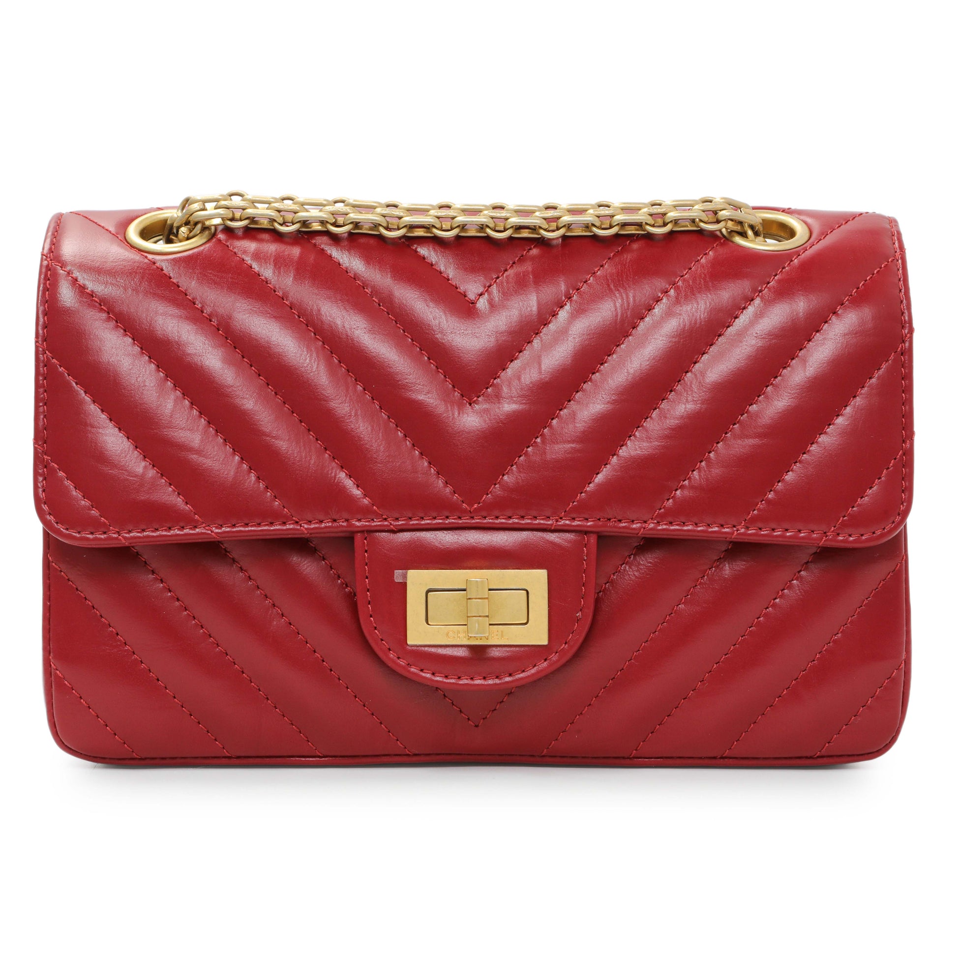 Exclusive Chanel Dark Red Aged Calfskin Chevron Quilted 2.55 Reissue 224 — Front View