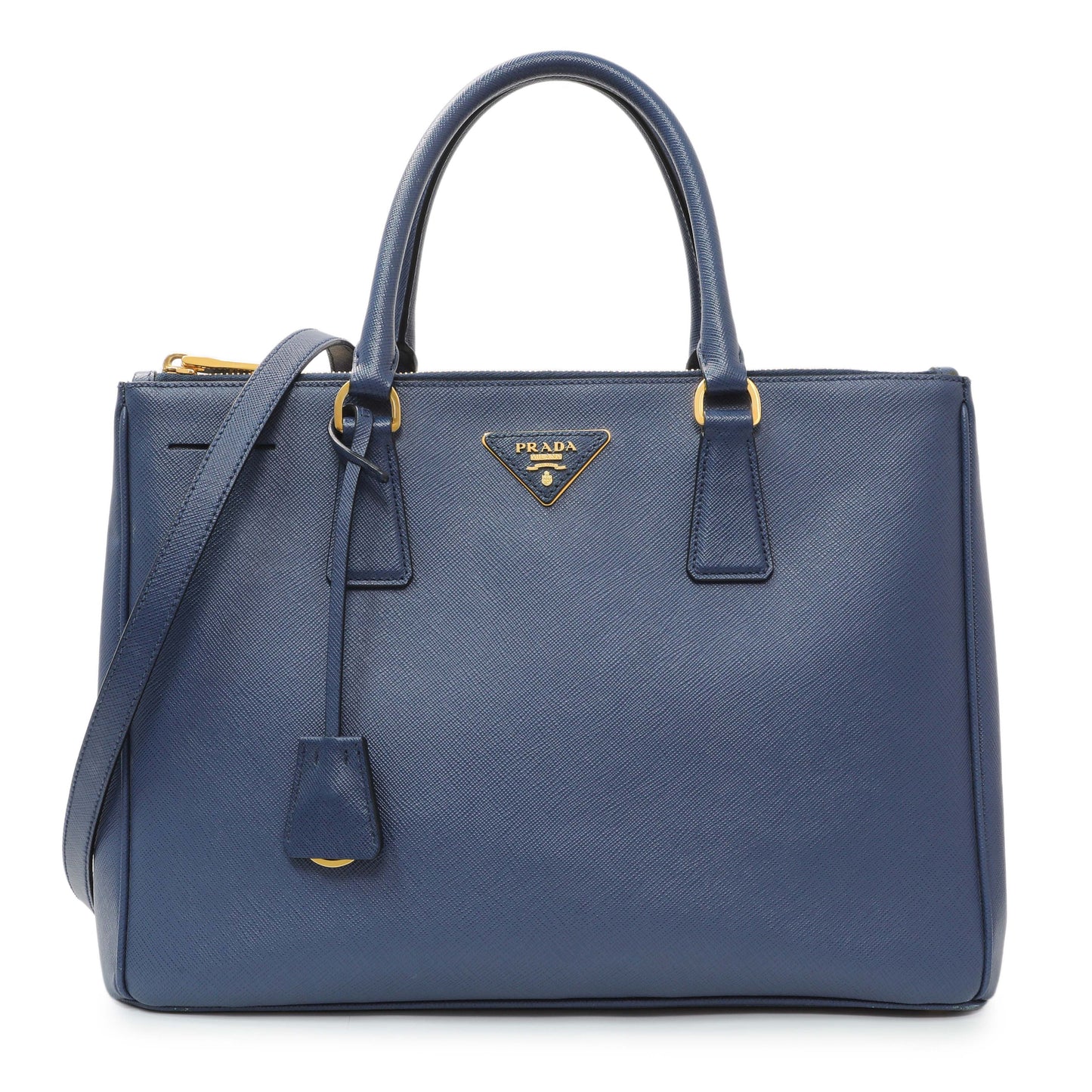 Exclusive Prada Blue Saffiano Medium Galleria Double Zip Tote — Front View