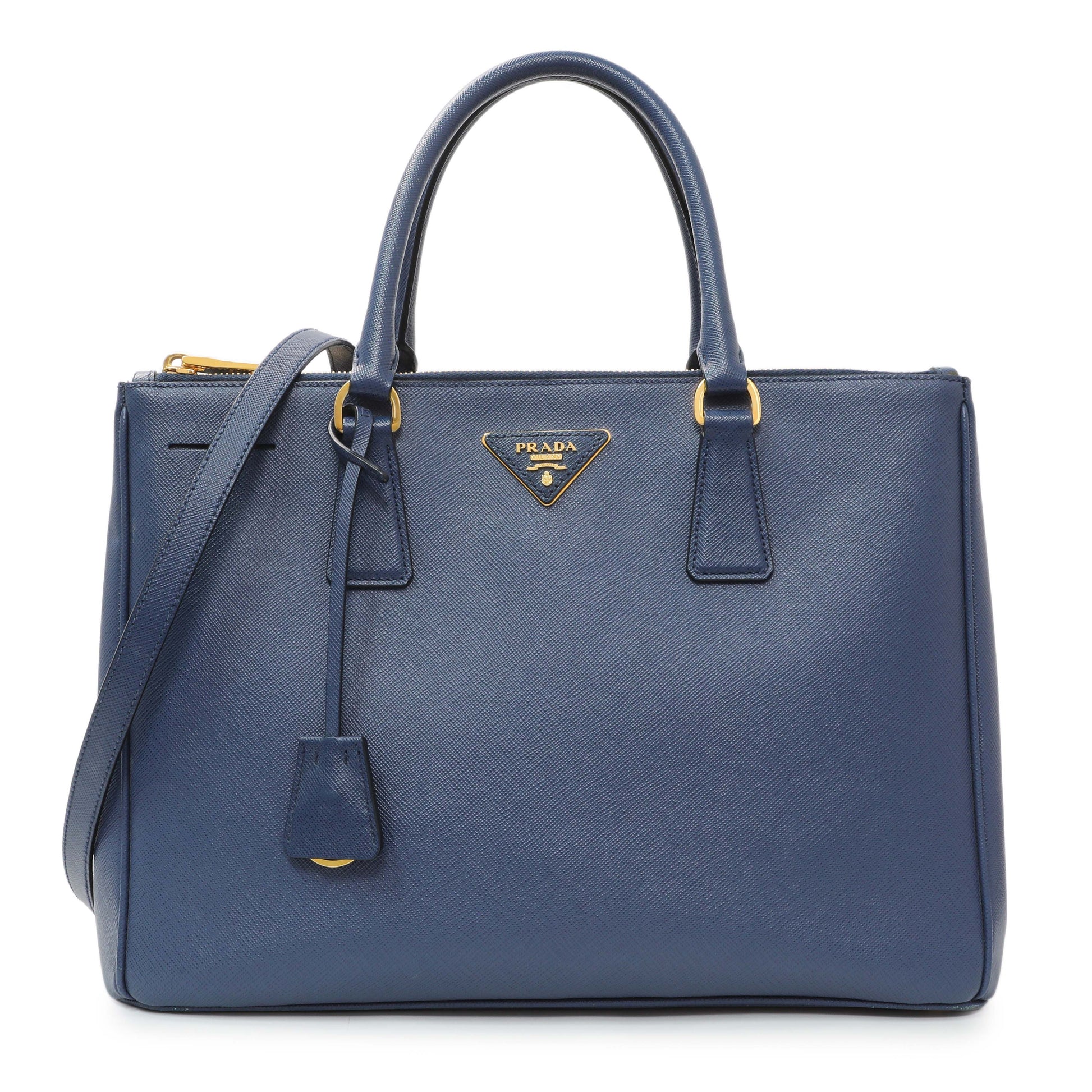 Exclusive Prada Blue Saffiano Medium Galleria Double Zip Tote — Front View