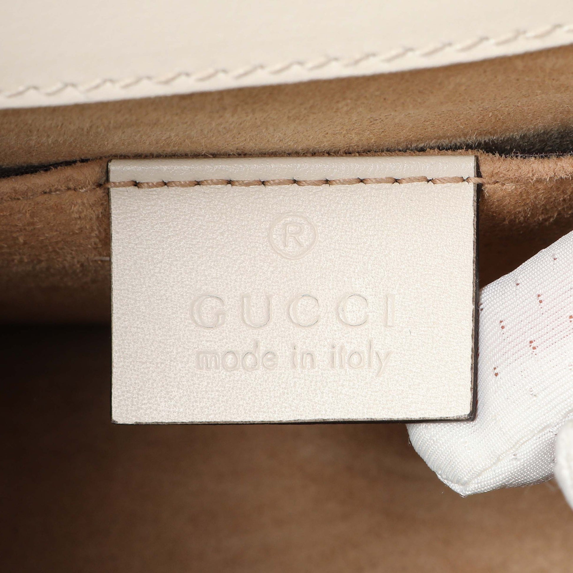 Exclusive Gucci White Calfskin Mini Sylvie Top Handle Bag — Detail View