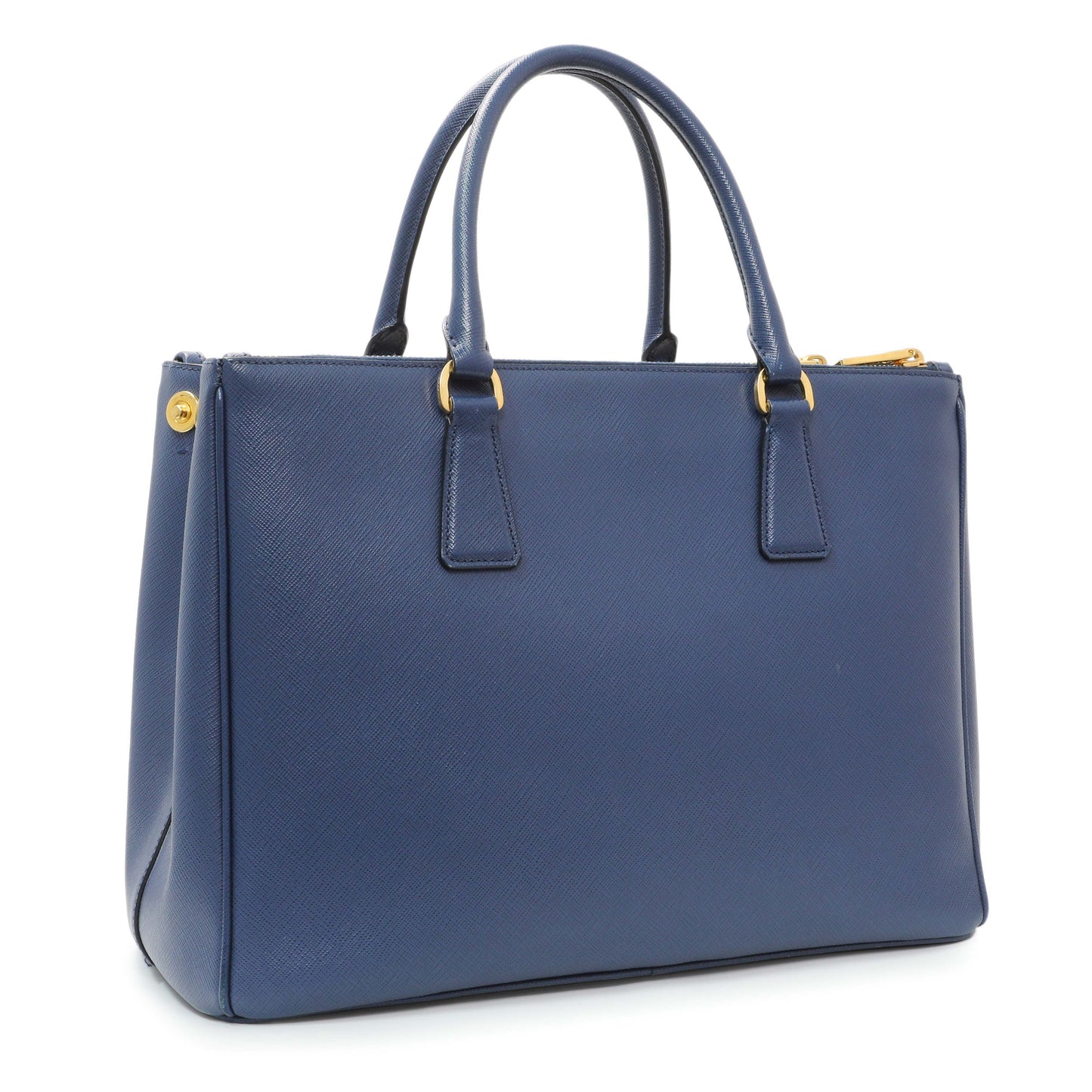 Exclusive Prada Blue Saffiano Medium Galleria Double Zip Tote — Side View