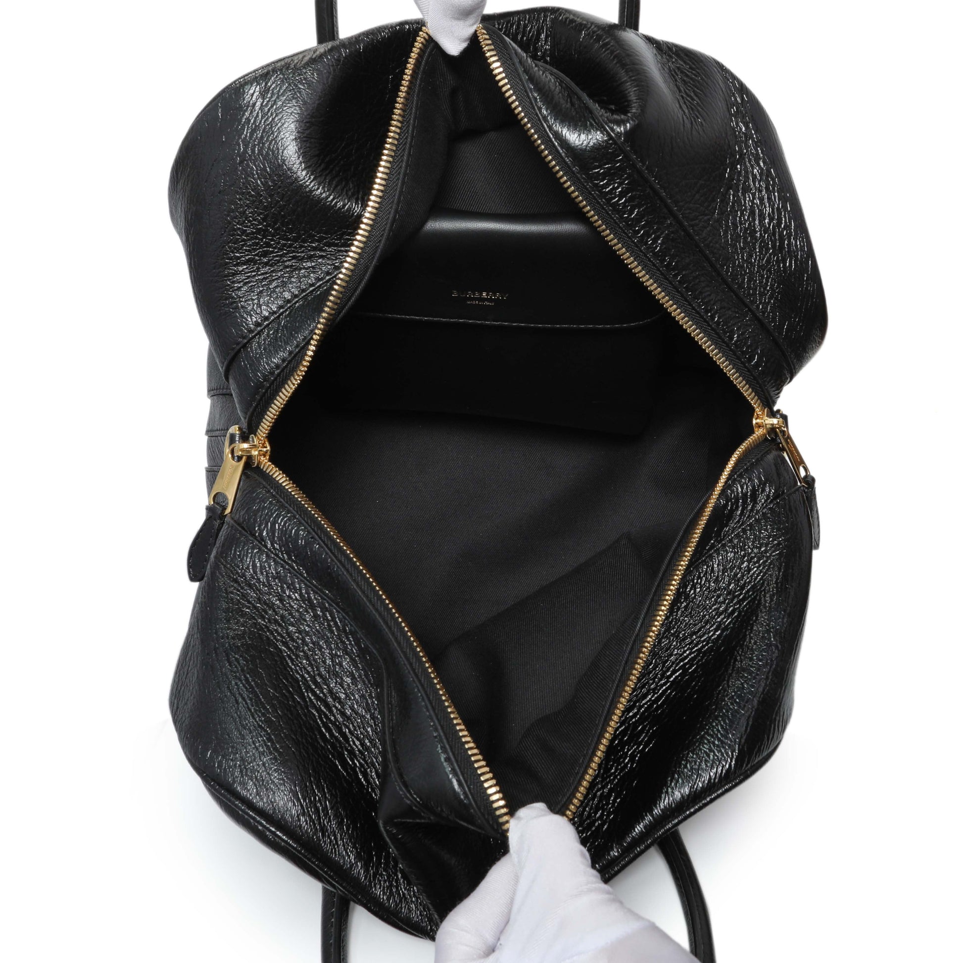 Exclusive Burberry Black Patent Cube Bowling Bag — Top View
