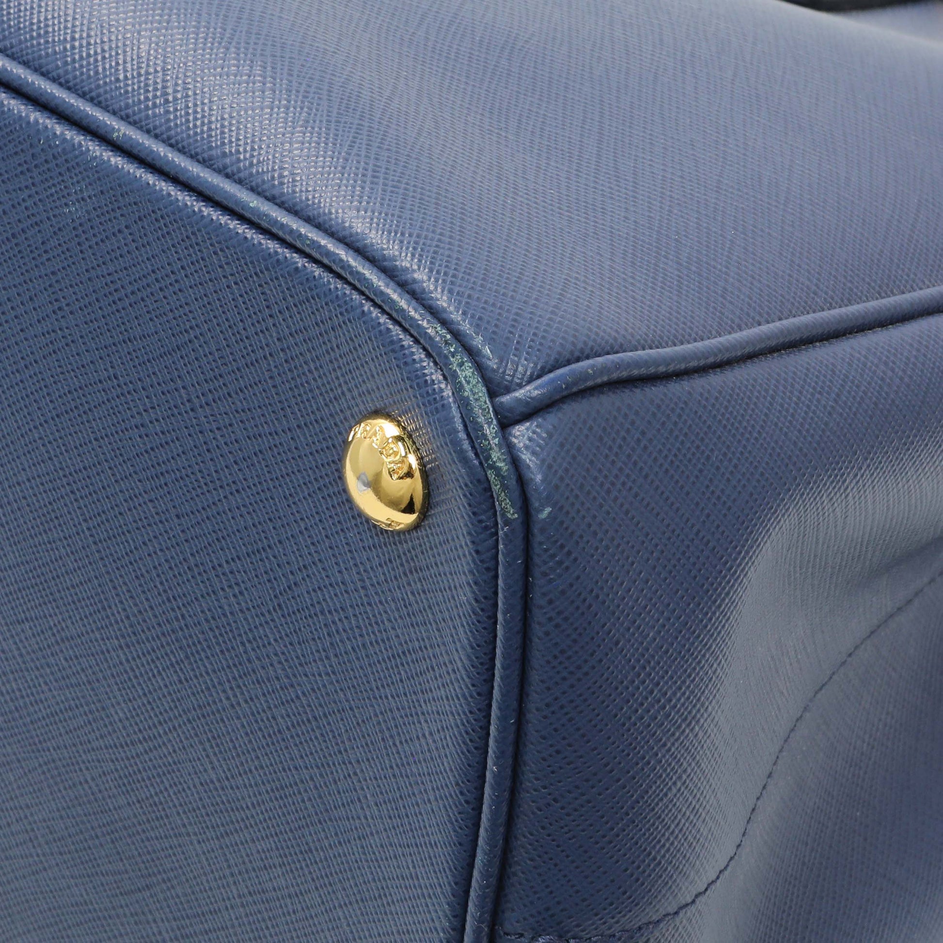 Exclusive Prada Blue Saffiano Medium Galleria Double Zip Tote — Detail View