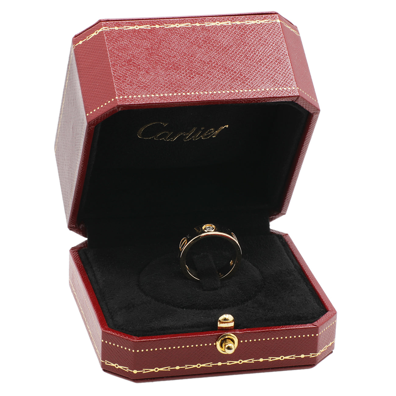 Exclusive Cartier 18K Yellow Gold 3 Diamond Love Ring — Detail View