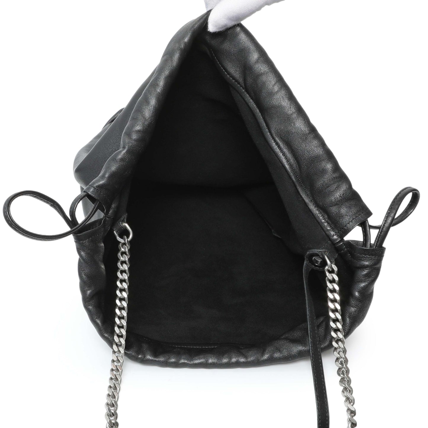 Exclusive Saint Laurent Black Lambskin Teddy Bucket Bag — Top View
