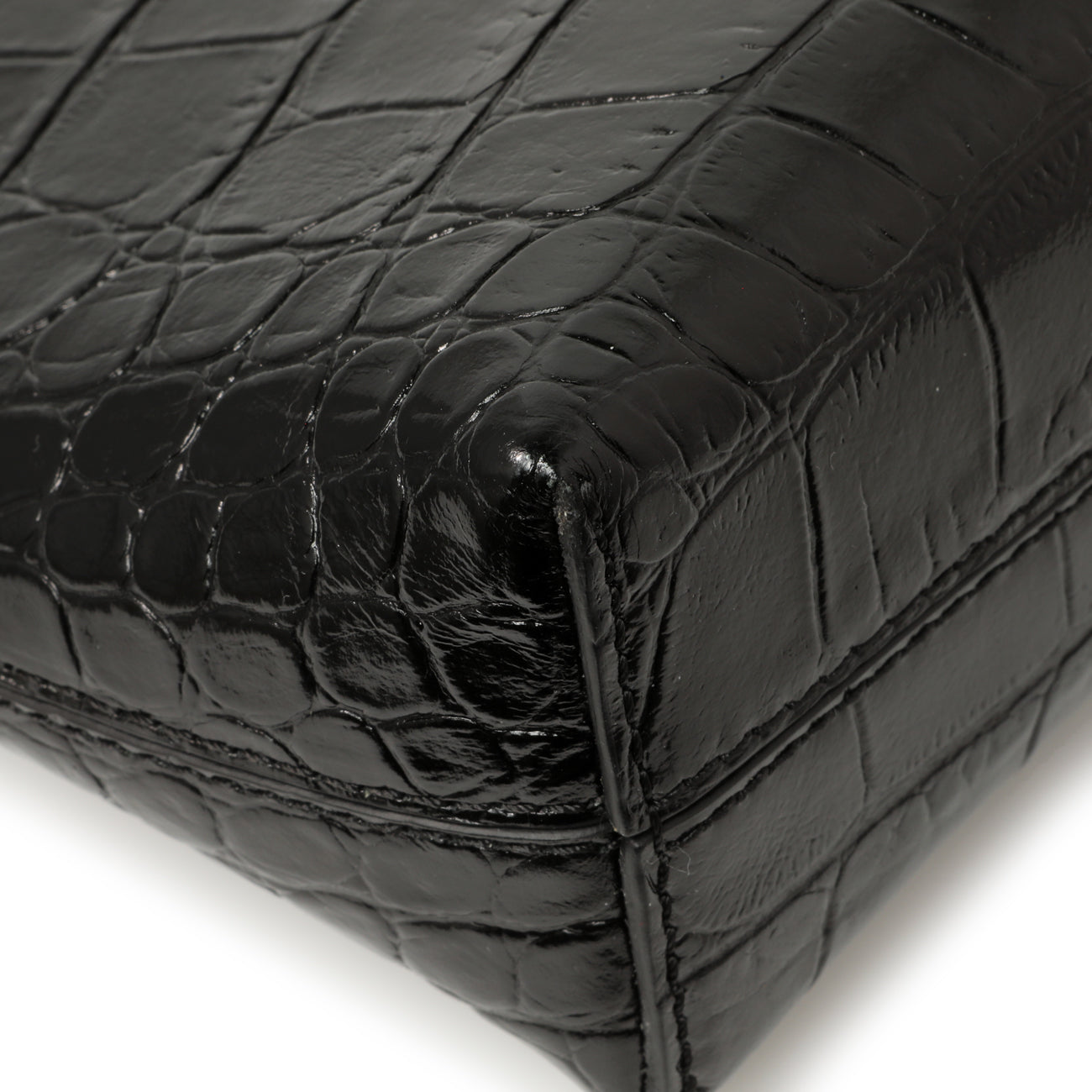Exclusive Burberry Black Crocodile Embossed Small Society Clutch — Top View
