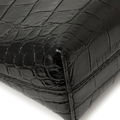 Exclusive Burberry Black Crocodile Embossed Small Society Clutch — Top View