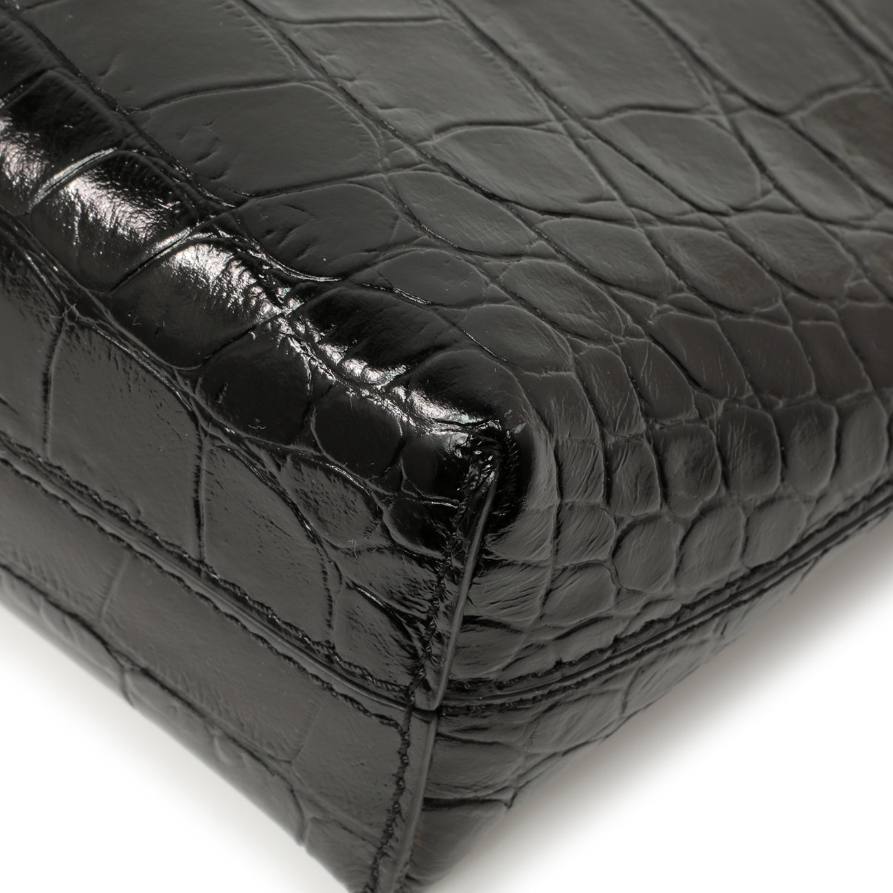 Exclusive Burberry Black Crocodile Embossed Small Society Clutch — Detail View