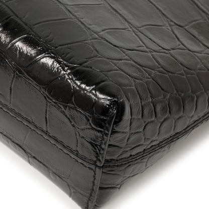 Exclusive Burberry Black Crocodile Embossed Small Society Clutch — Detail View