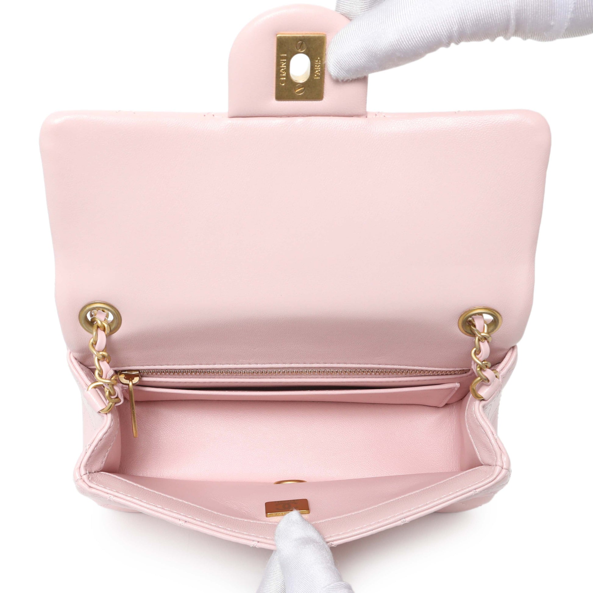 Exclusive Chanel Light Pink Lambskin Rectangular Pearl Crush — Top View