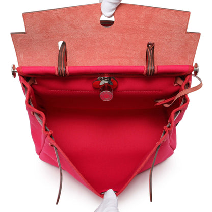 Exclusive Hermes Rose Mexico Rouge Piment Toile Militaire Vache Hunter Laque Herbag Zip Retourne 31 PM — Detail View