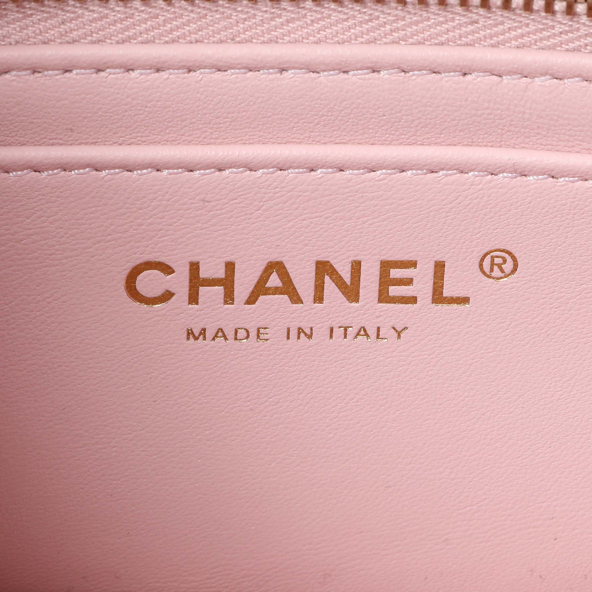 Exclusive Chanel Light Pink Lambskin Rectangular Pearl Crush — Detail View