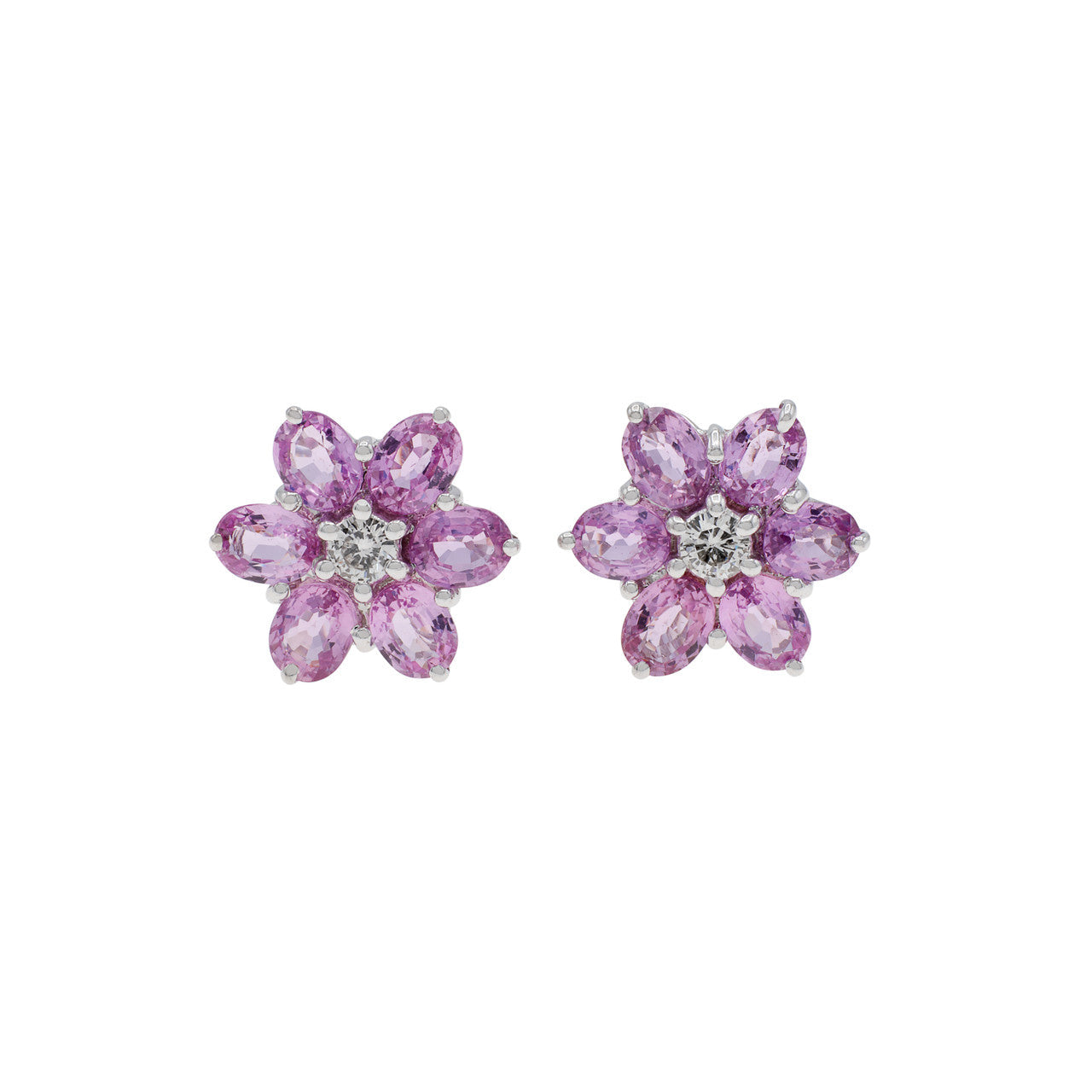 Exclusive 18K White Gold 3.12 Carat Pink Sapphire Diamond Earrings — Front View