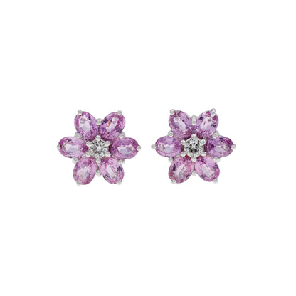 Exclusive 18K White Gold 3.12 Carat Pink Sapphire Diamond Earrings — Front View