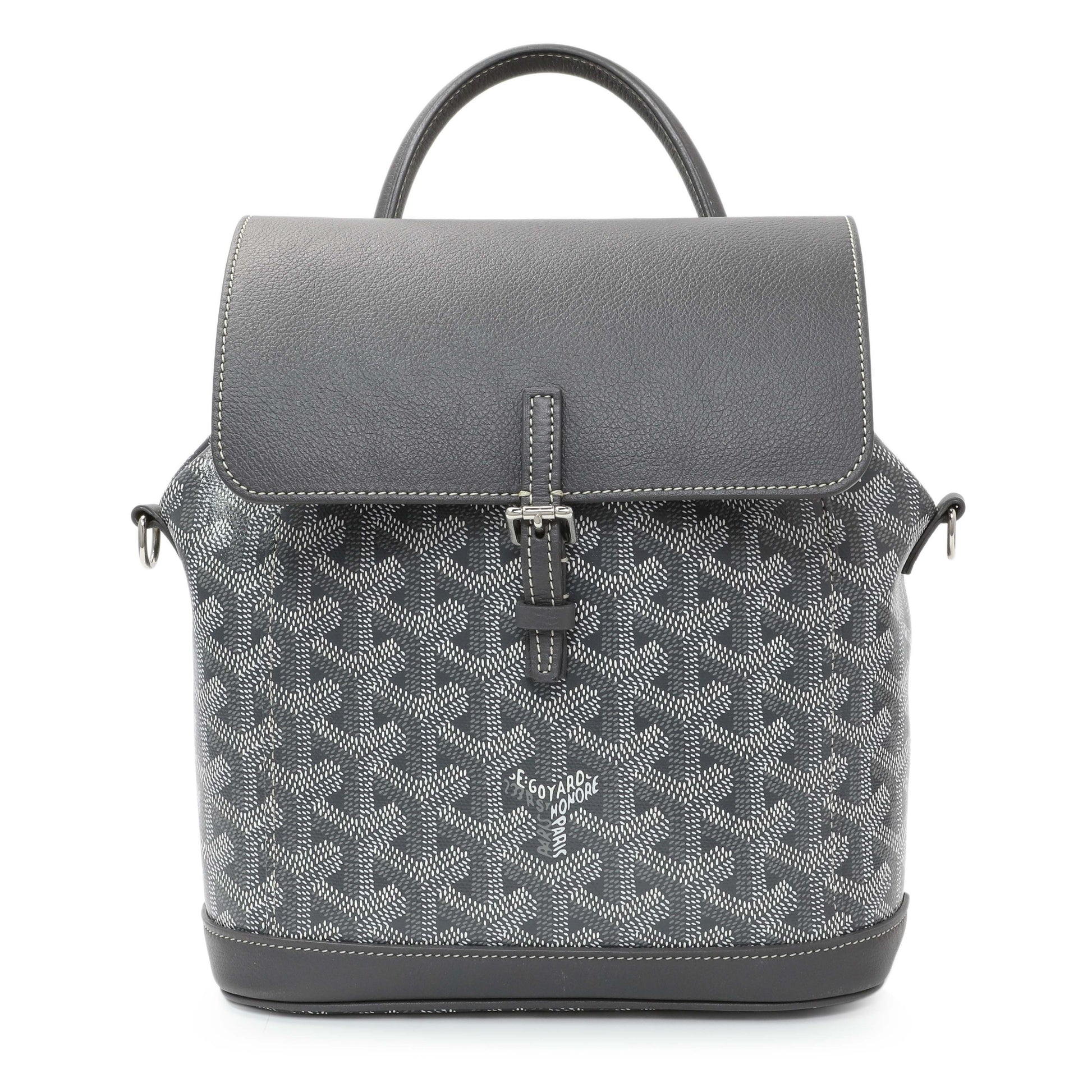 Exclusive Goyard Grey Goyardine Calfskin Mini Alpin Backpack — Front View