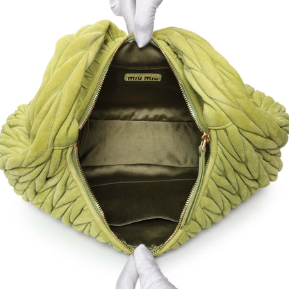 Exclusive MiuMiu Green Matelasse Suede Wander Shoulder Bag — Top View