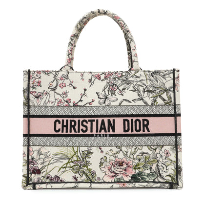 Exclusive Christian Dior Pink White Floral Embroidered Medium Book Tote — Front View