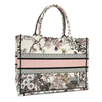 Exclusive Christian Dior Pink White Floral Embroidered Medium Book Tote — Side View