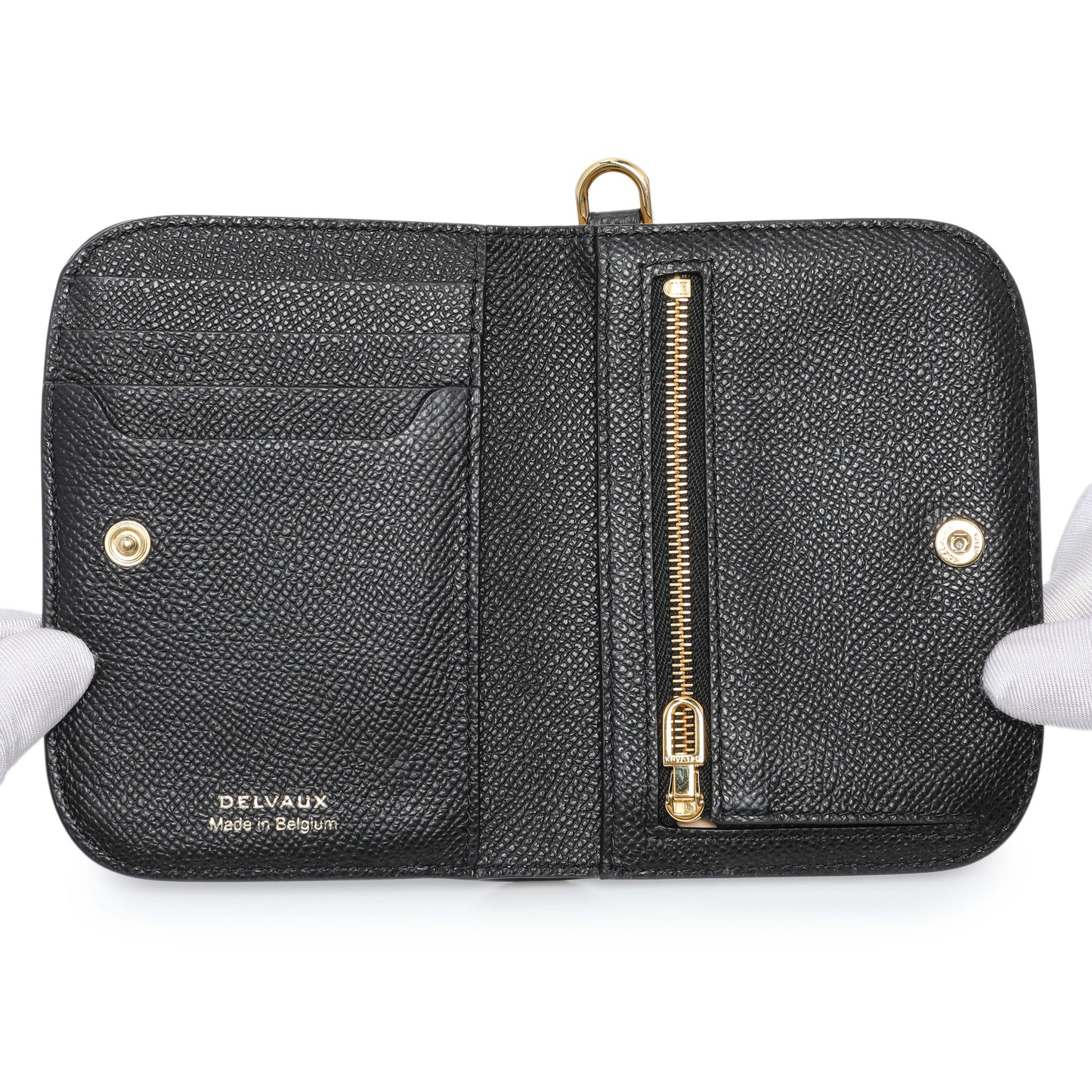 Exclusive Delvaux Black Calfskin Vagabond Compact Wallet — Top View