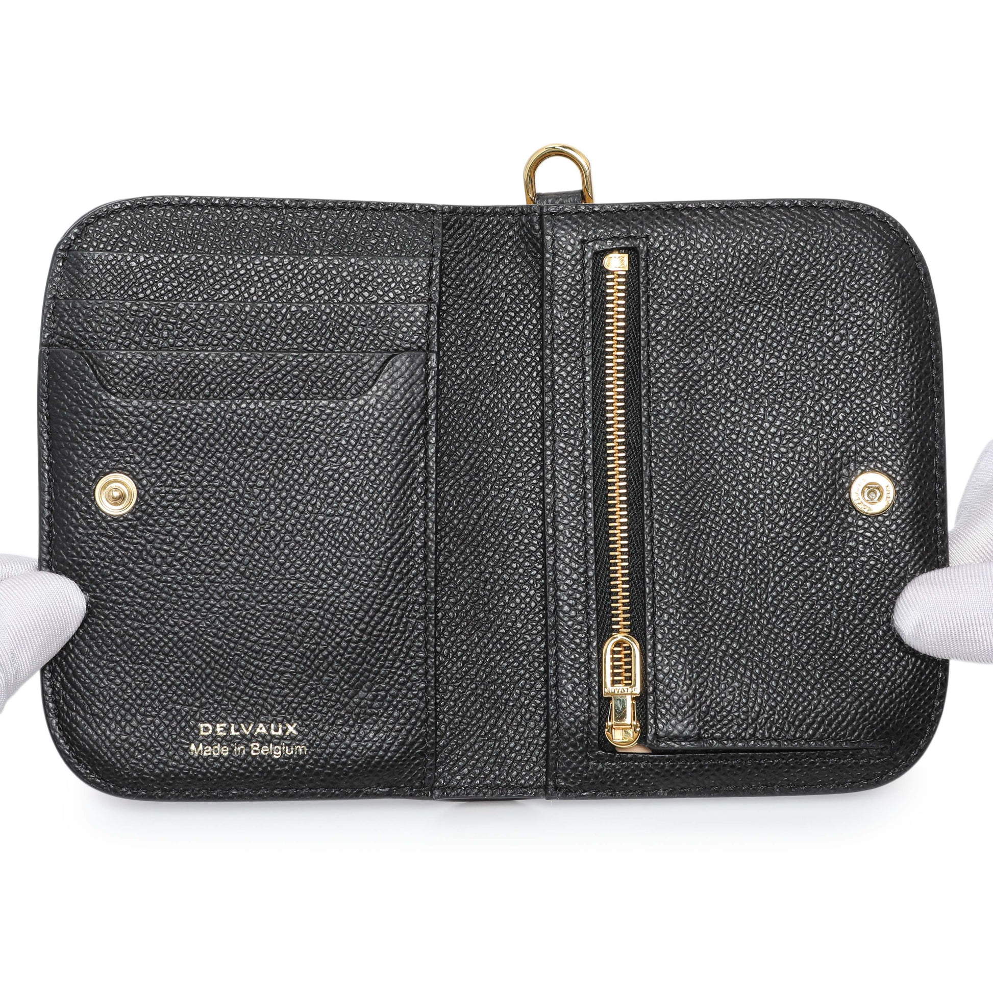 Exclusive Delvaux Black Calfskin Vagabond Compact Wallet — Top View