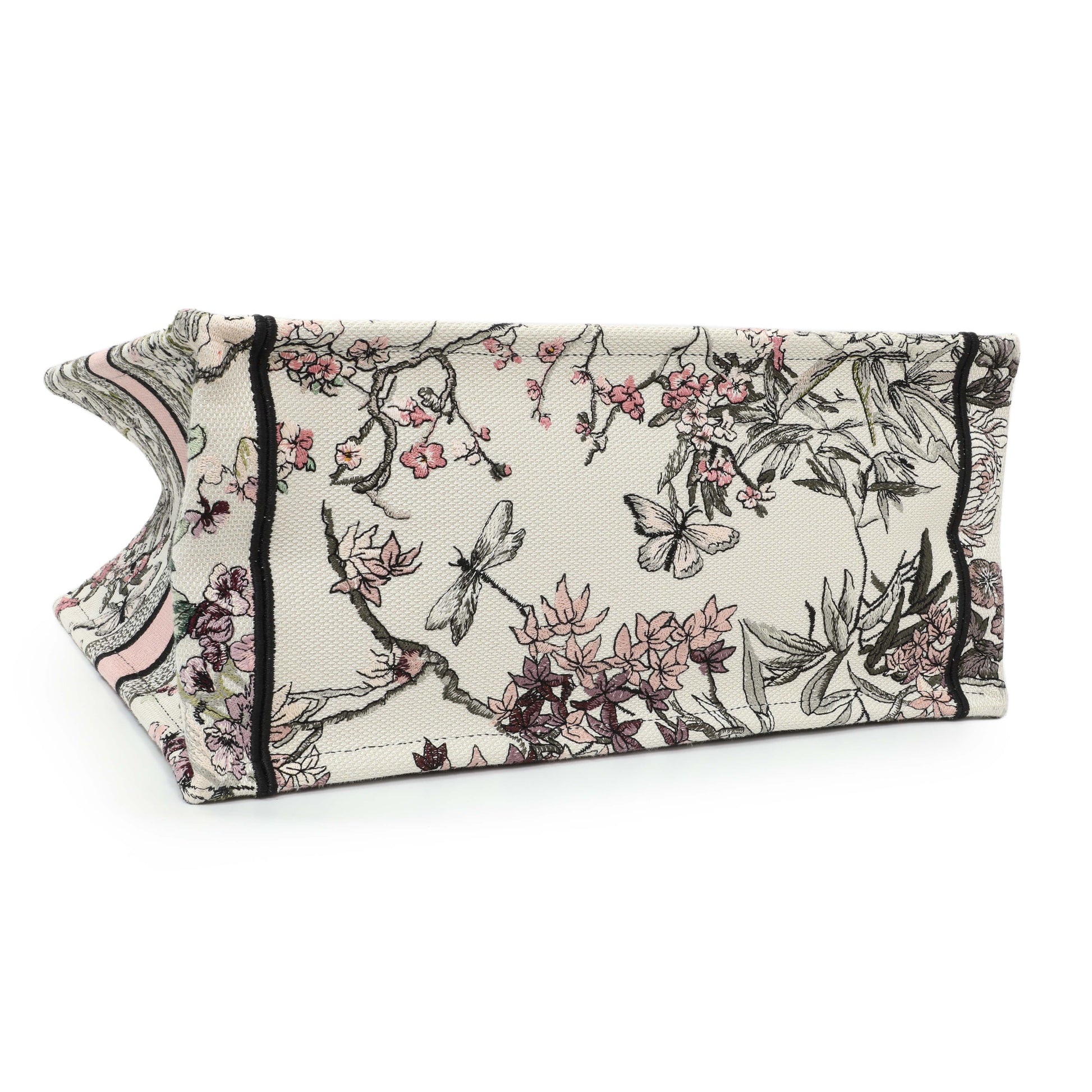 Exclusive Christian Dior Pink White Floral Embroidered Medium Book Tote — Back View