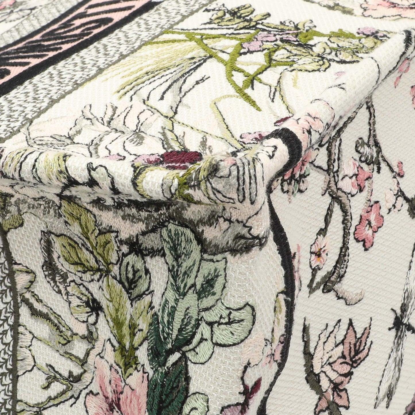 Exclusive Christian Dior Pink White Floral Embroidered Medium Book Tote — Top View
