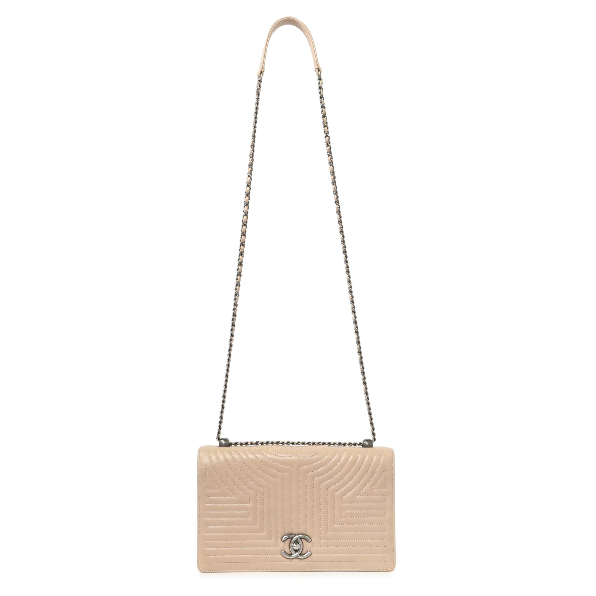 Exclusive Chanel Beige Quilted Calfskin Medium Korean Garden Flap — Front View