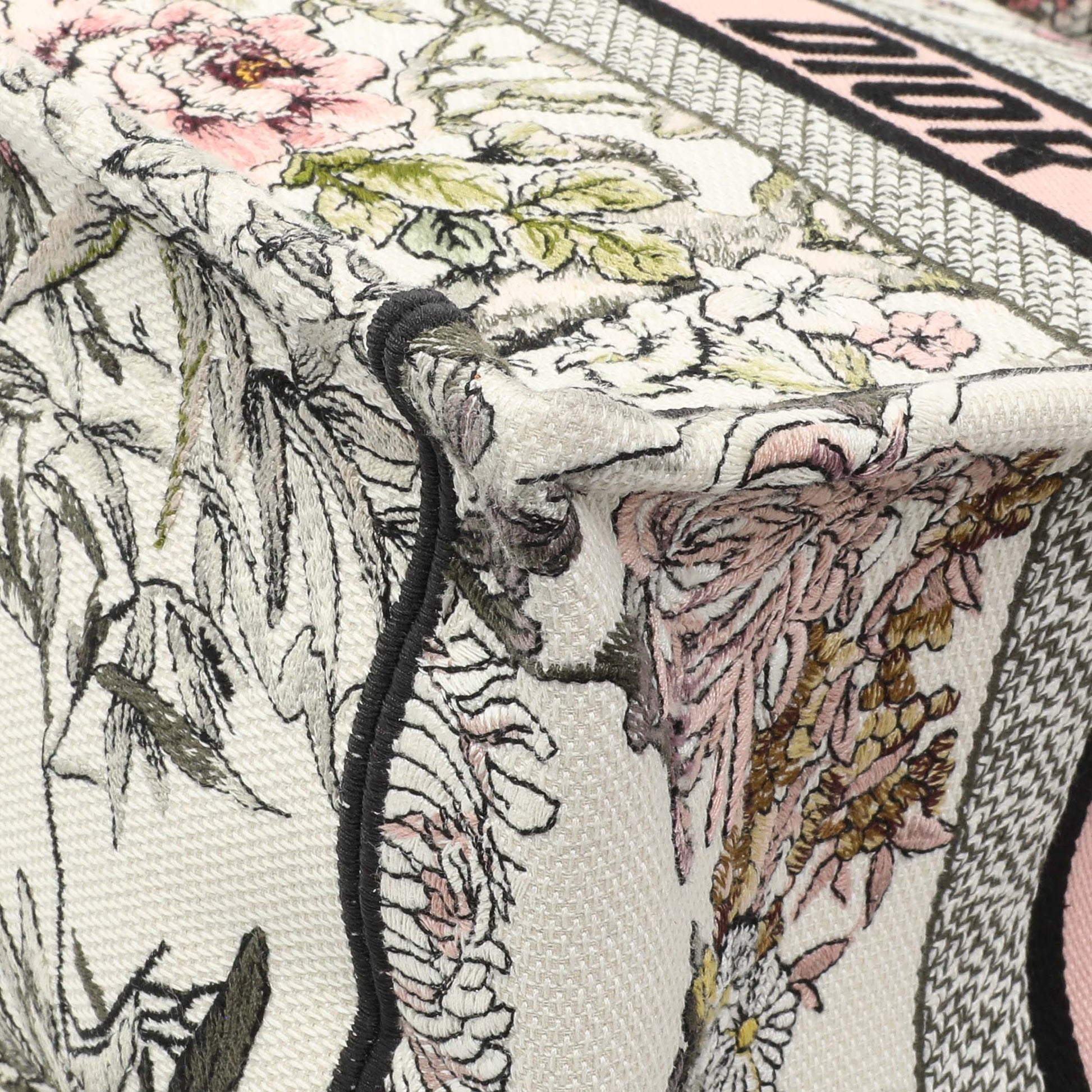 Exclusive Christian Dior Pink White Floral Embroidered Medium Book Tote — Detail View