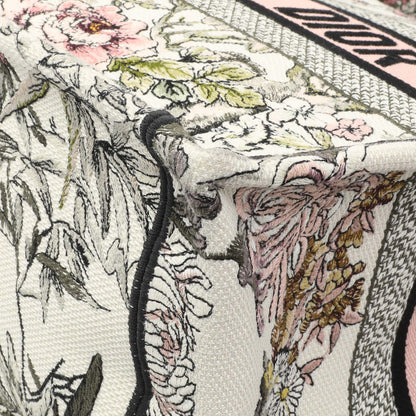 Exclusive Christian Dior Pink White Floral Embroidered Medium Book Tote — Detail View