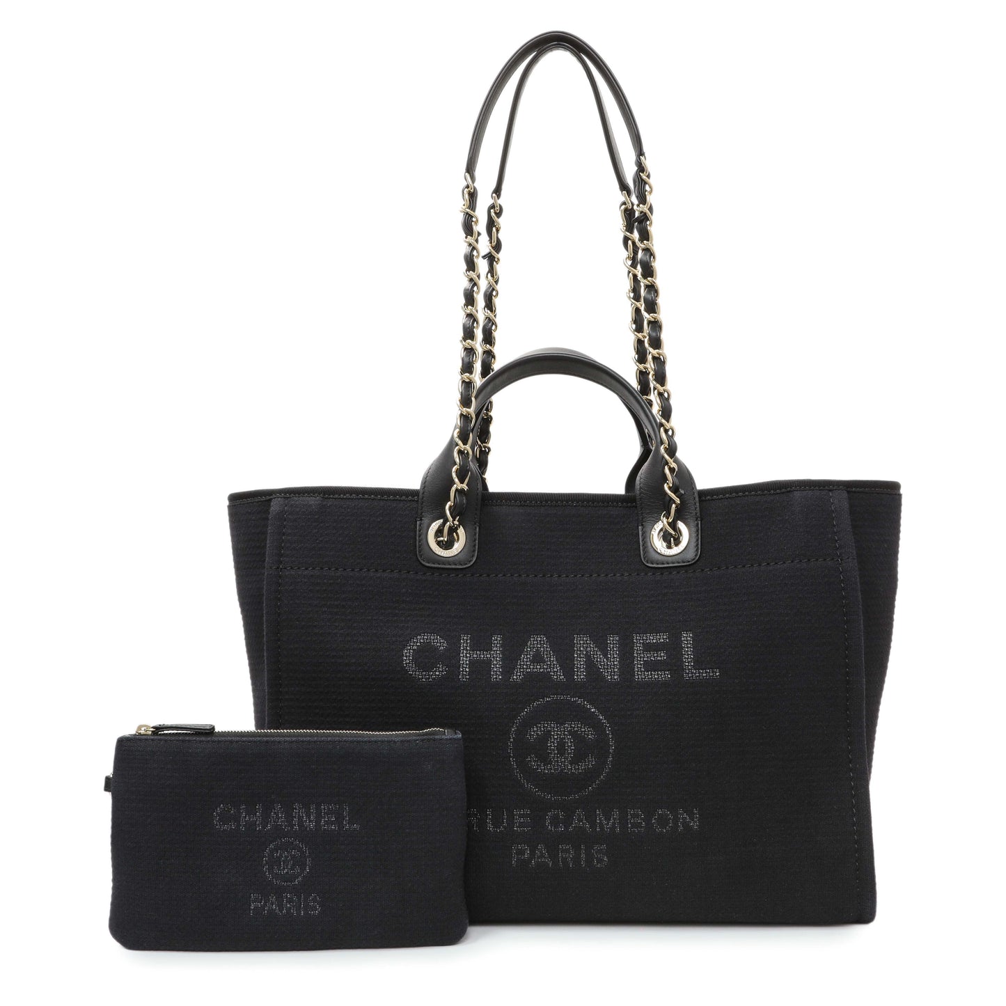 Exclusive Chanel Black Mixed Fibers Medium Deauville Tote — Front View