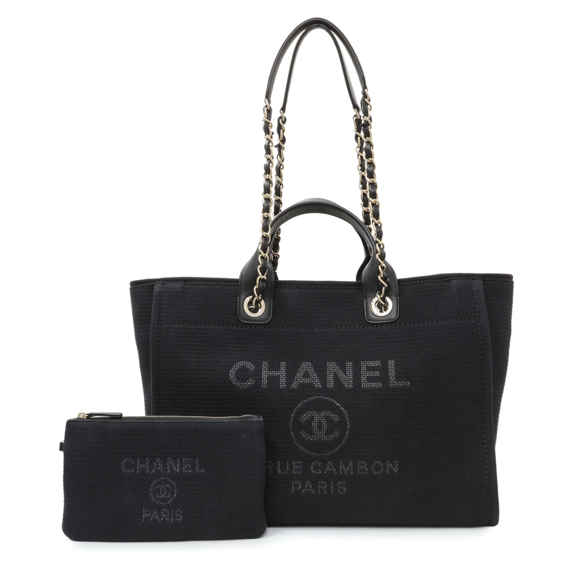 Exclusive Chanel Black Mixed Fibers Medium Deauville Tote — Front View