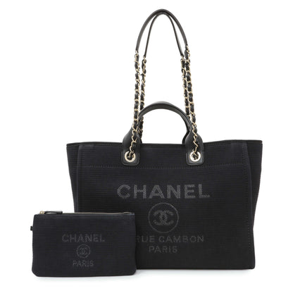 Exclusive Chanel Black Mixed Fibers Medium Deauville Tote — Front View