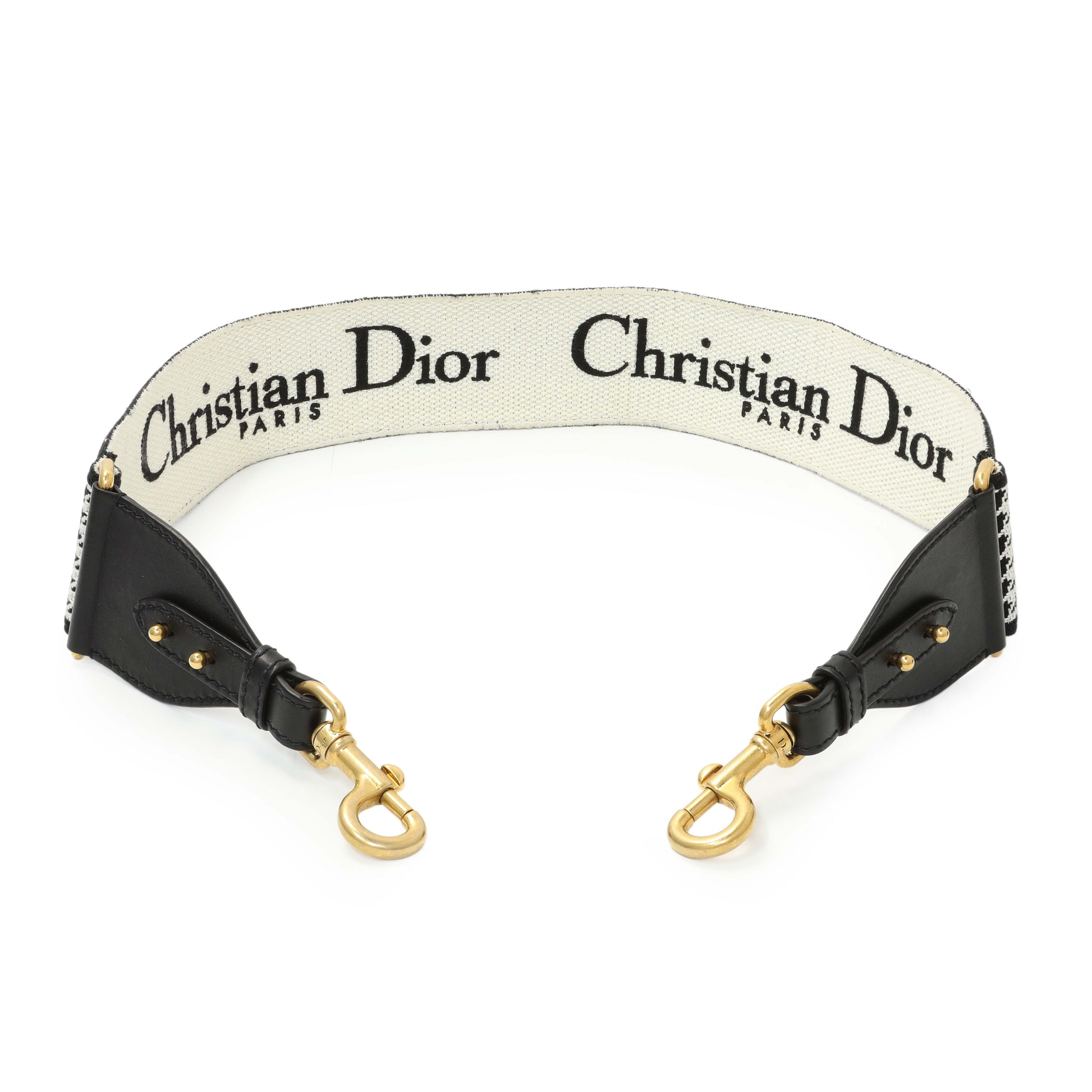 Exclusive Christian Dior Canvas Houndstooth Embroidered 30 Montaigne Shoulder Strap — Front View