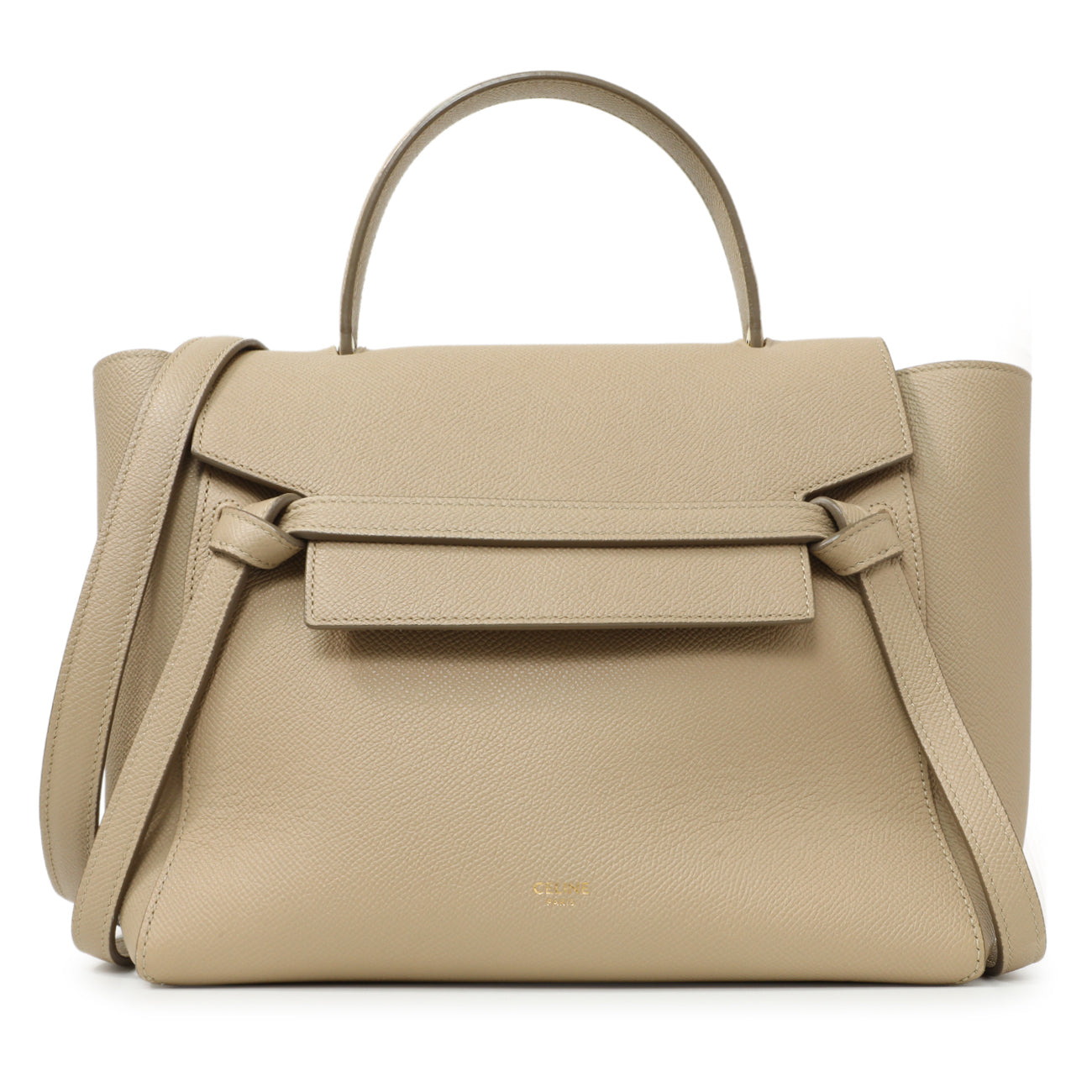 Exclusive Celine Light Taupe Grained Calfskin Micro Belt Bag — Front View