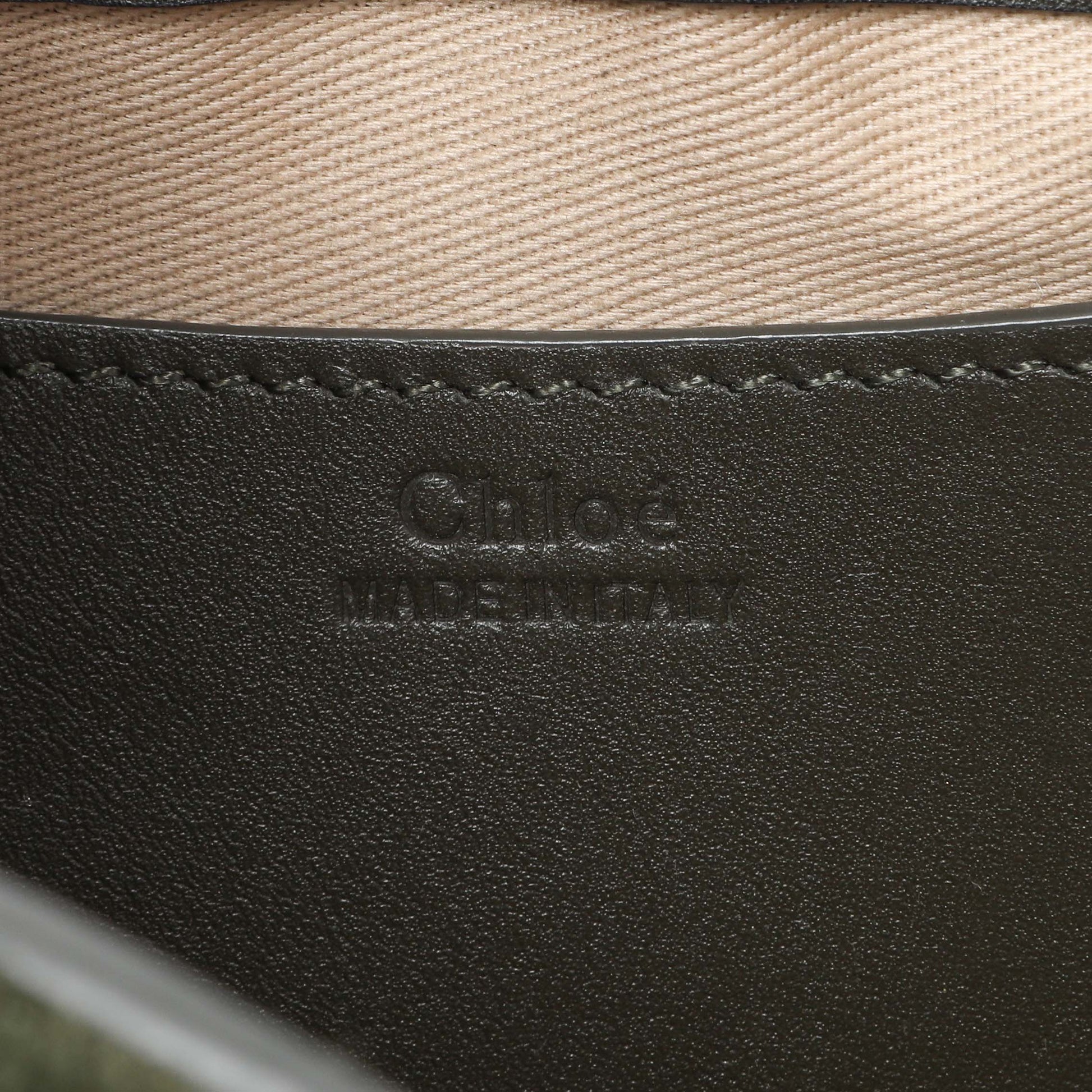 Exclusive Chloe Green Calfskin Little Horses Embroidered Small Tess Bag — Detail View
