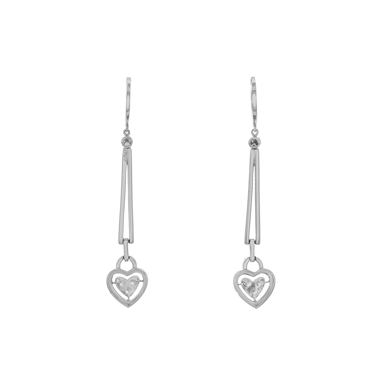 Exclusive 18K White Gold 1.40 Carat Diamond Heart Drop Earrings — Side View
