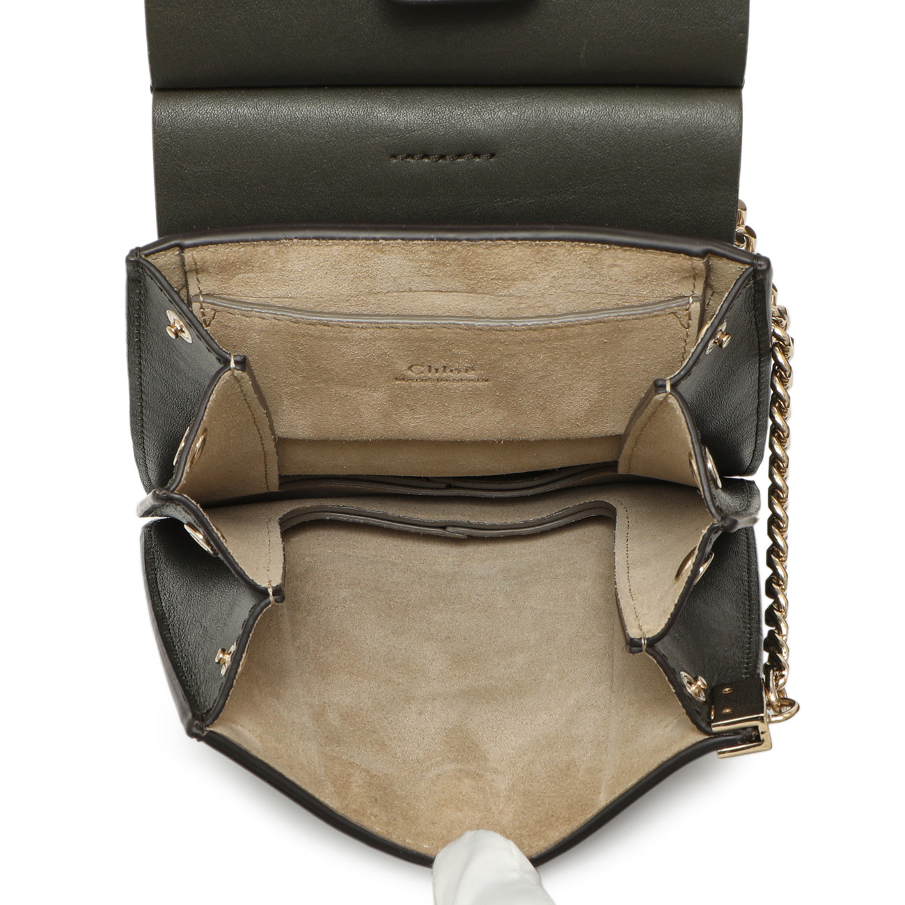 Exclusive Chloe Deep Forest Calfskin Suede Mini Faye Bracelet Bag — Top View