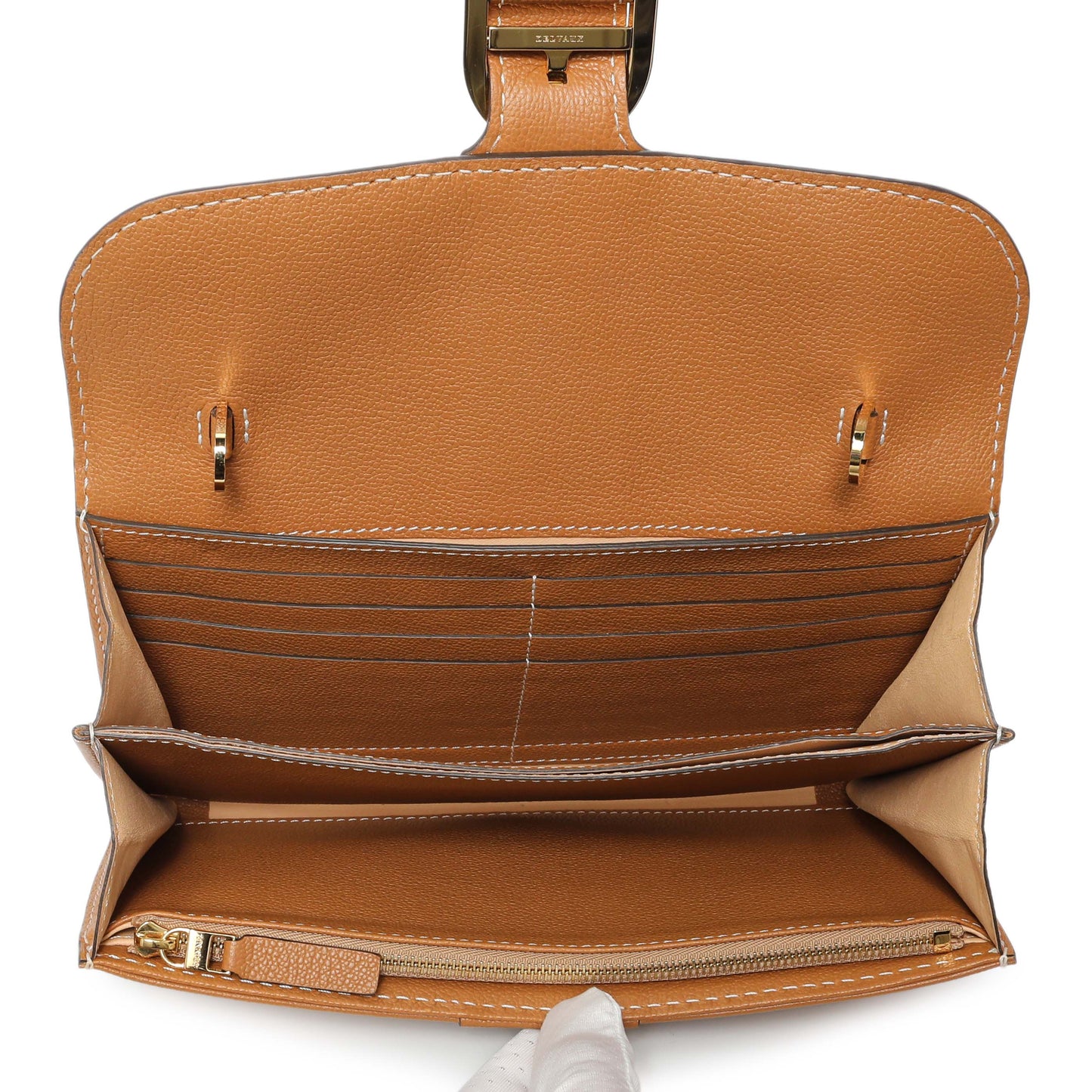 Exclusive Delvaux Tan Rodeo Calfskin Brillant Wallet On Chain — Top View