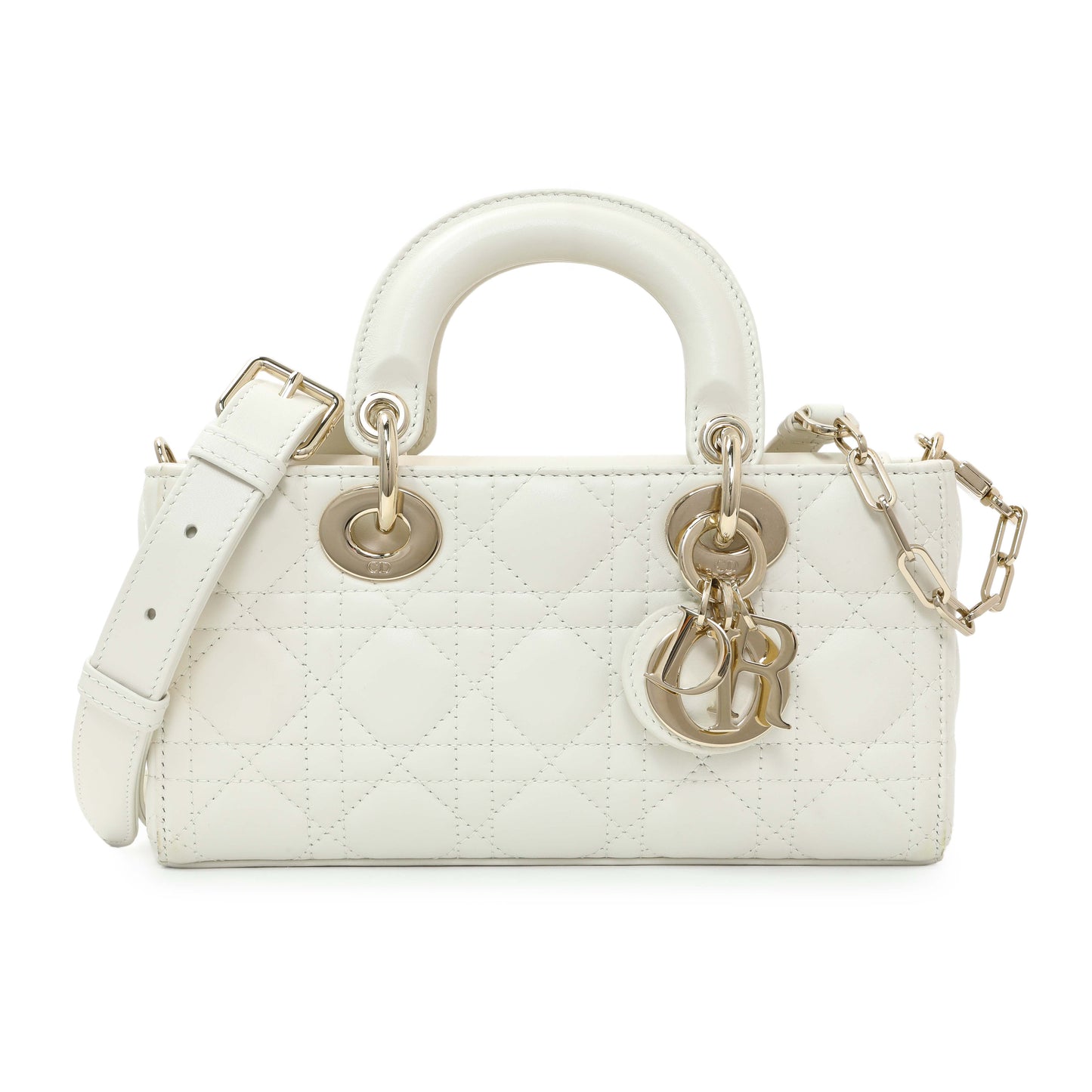 Exclusive Christian Dior Latte Cannage Small Lambskin Lady D-Joy — Front View