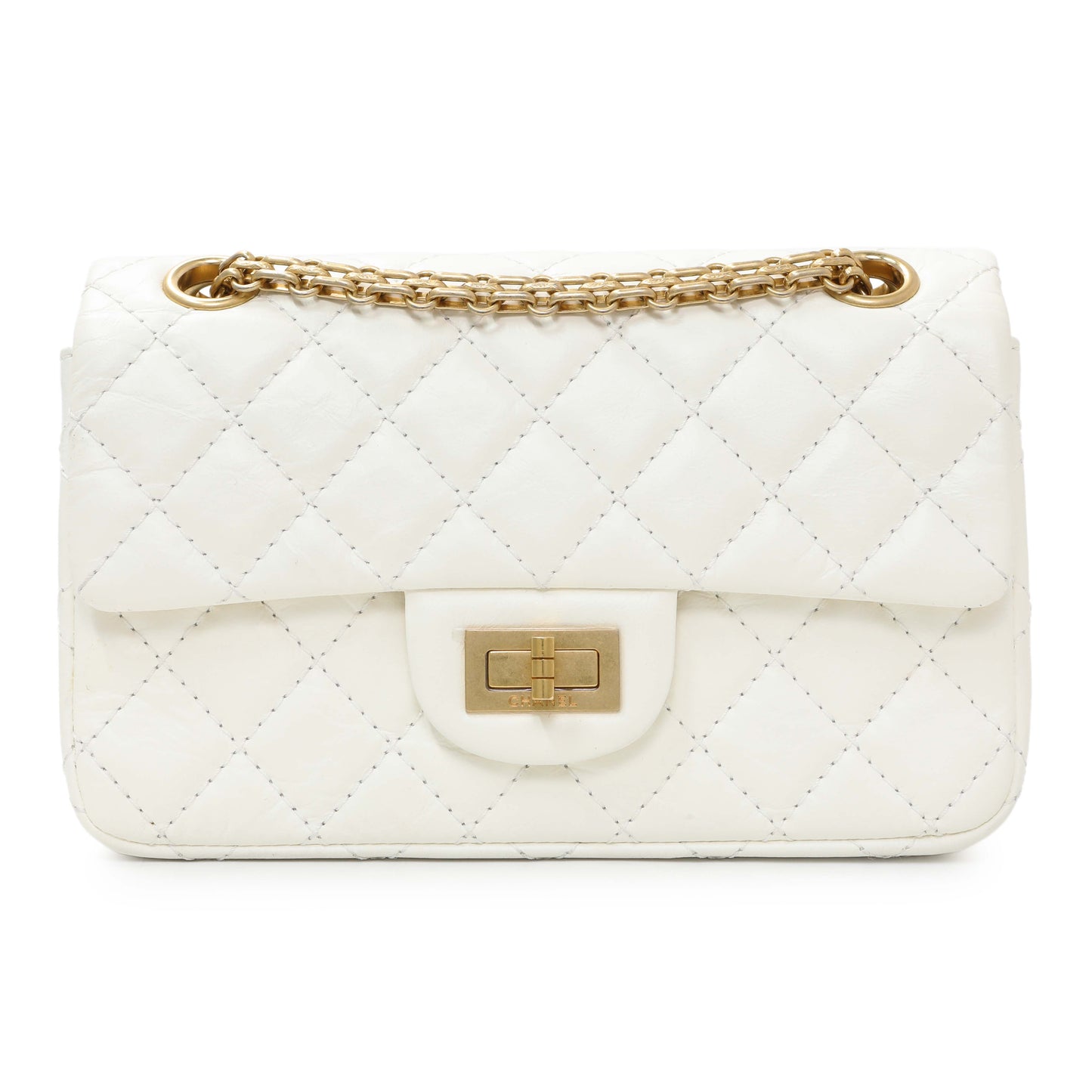 Exclusive Chanel White Quilted Aged Calfskin 2.55 Reissue Flap 224 — Front View