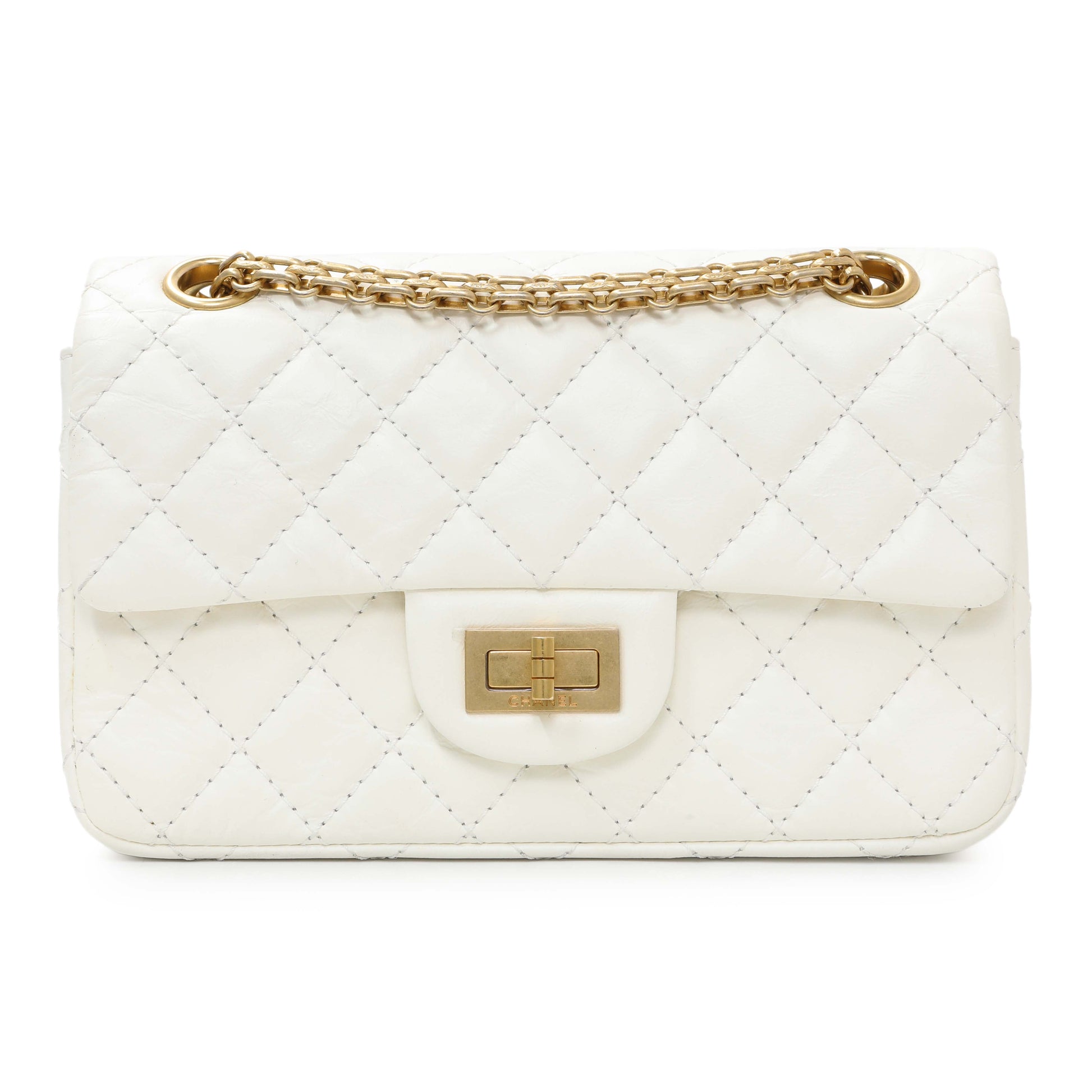 Exclusive Chanel White Quilted Aged Calfskin 2.55 Reissue Flap 224 — Front View