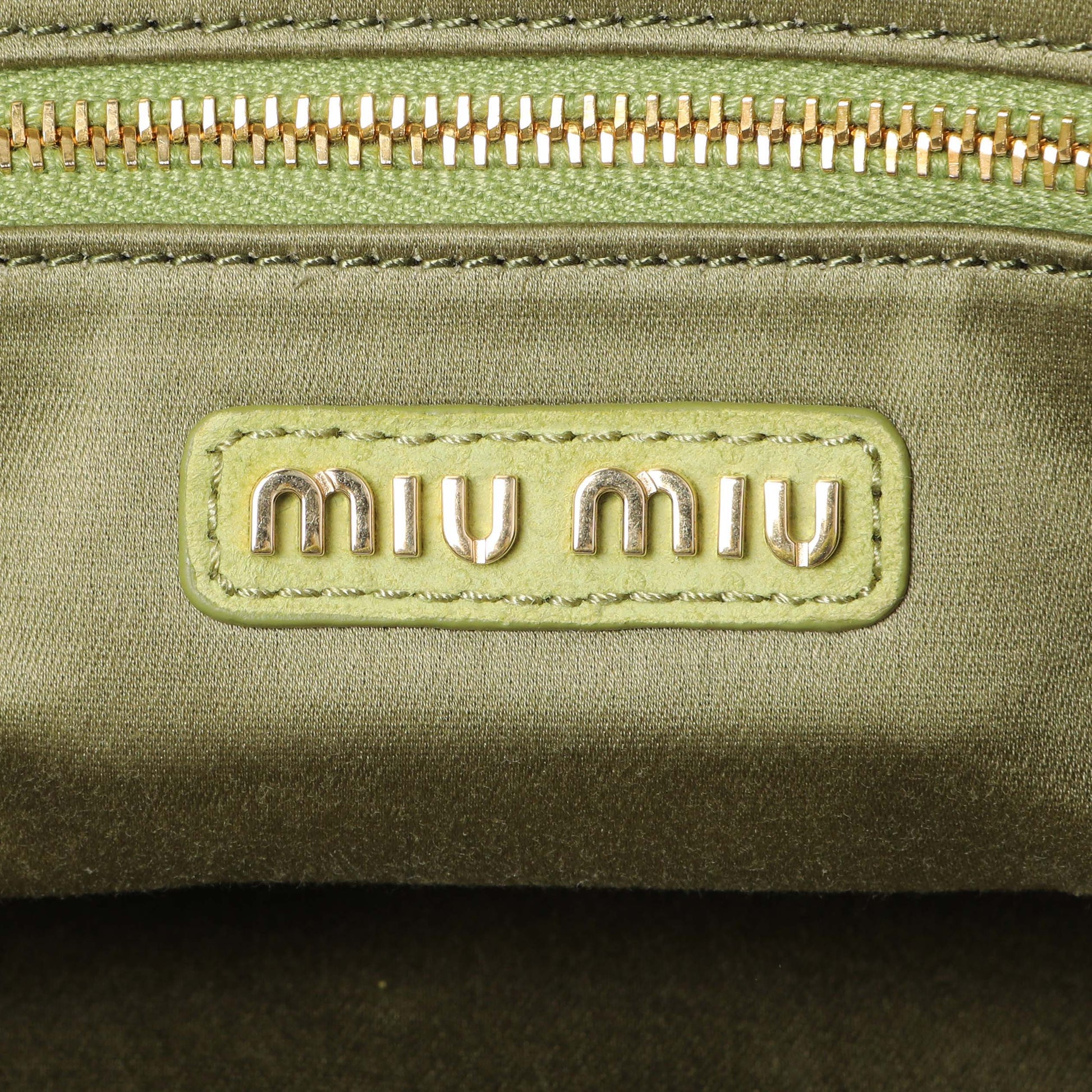 Exclusive MiuMiu Green Matelasse Suede Wander Shoulder Bag — Detail View