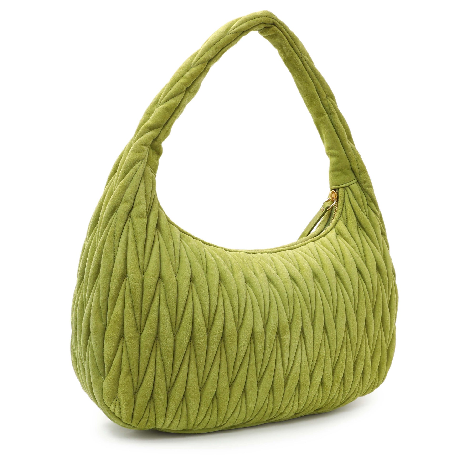 Exclusive MiuMiu Green Matelasse Suede Wander Shoulder Bag — Side View